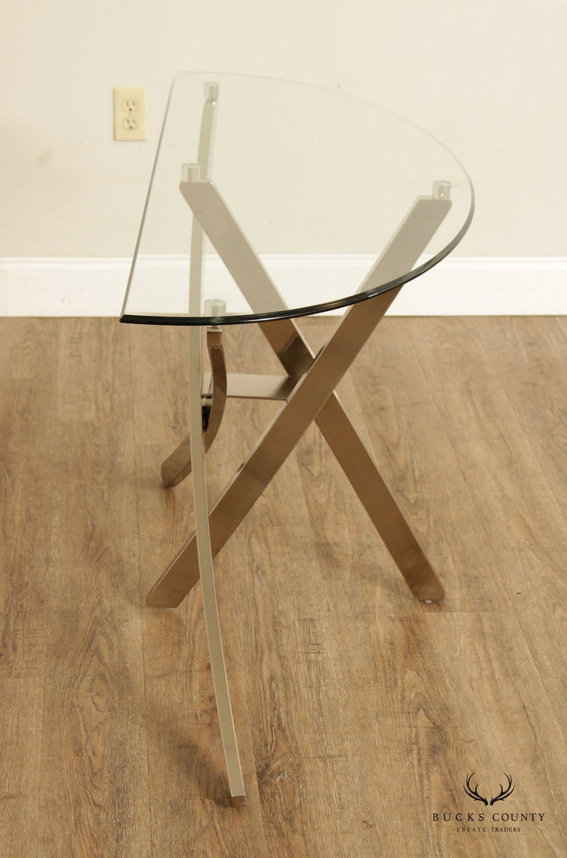 Modern Sculptural Glass Top Console Table