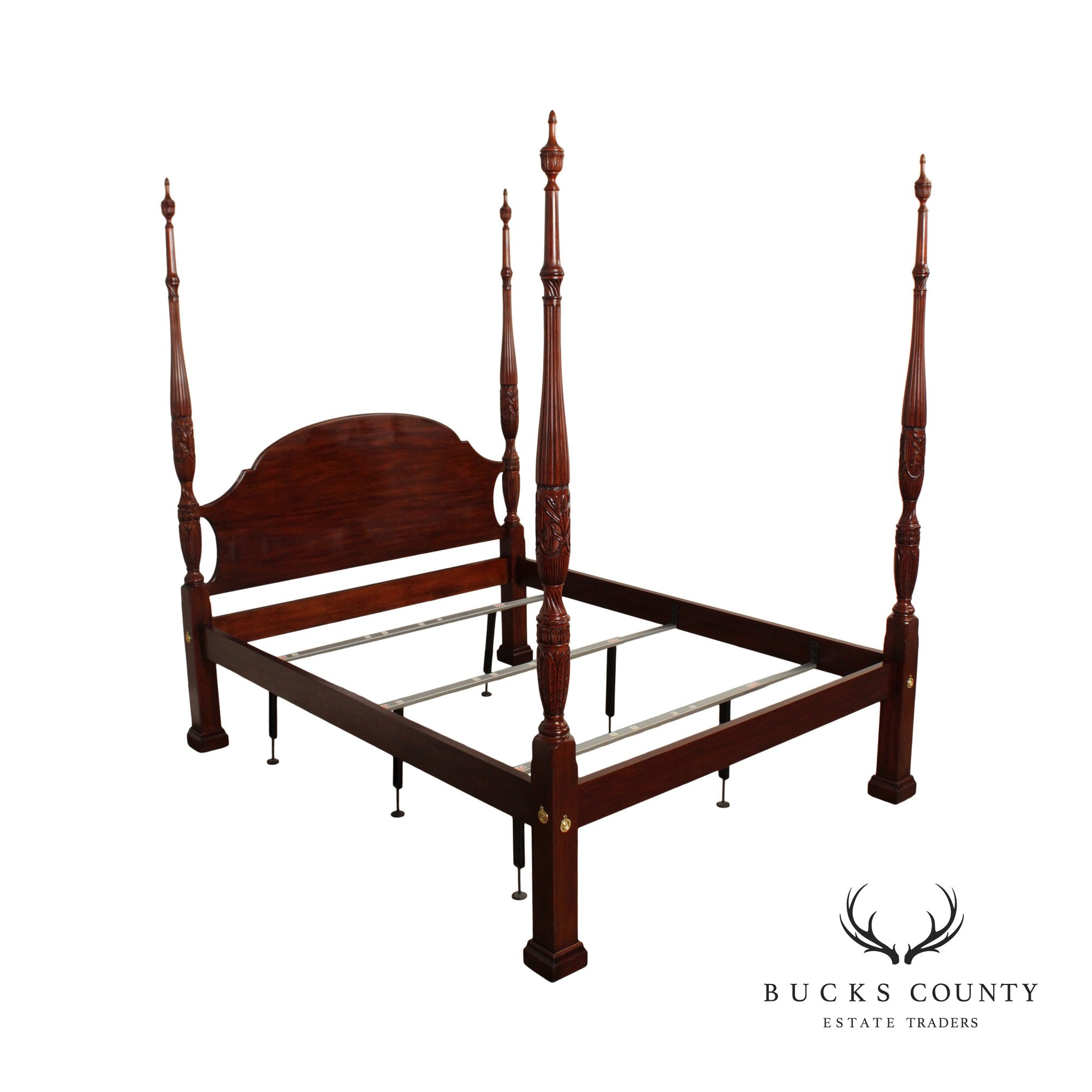 Henkel Harris Queen Four Poster Mahogany Rice Carved Bed