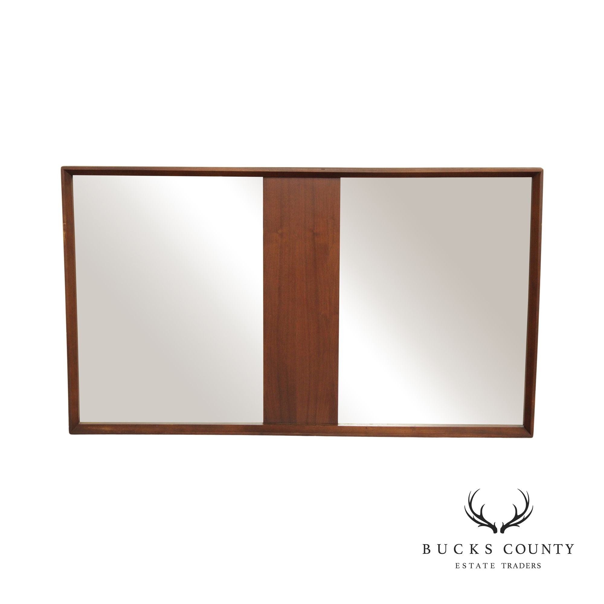 Mid Century Modern Walnut Diptych Wall Mirror