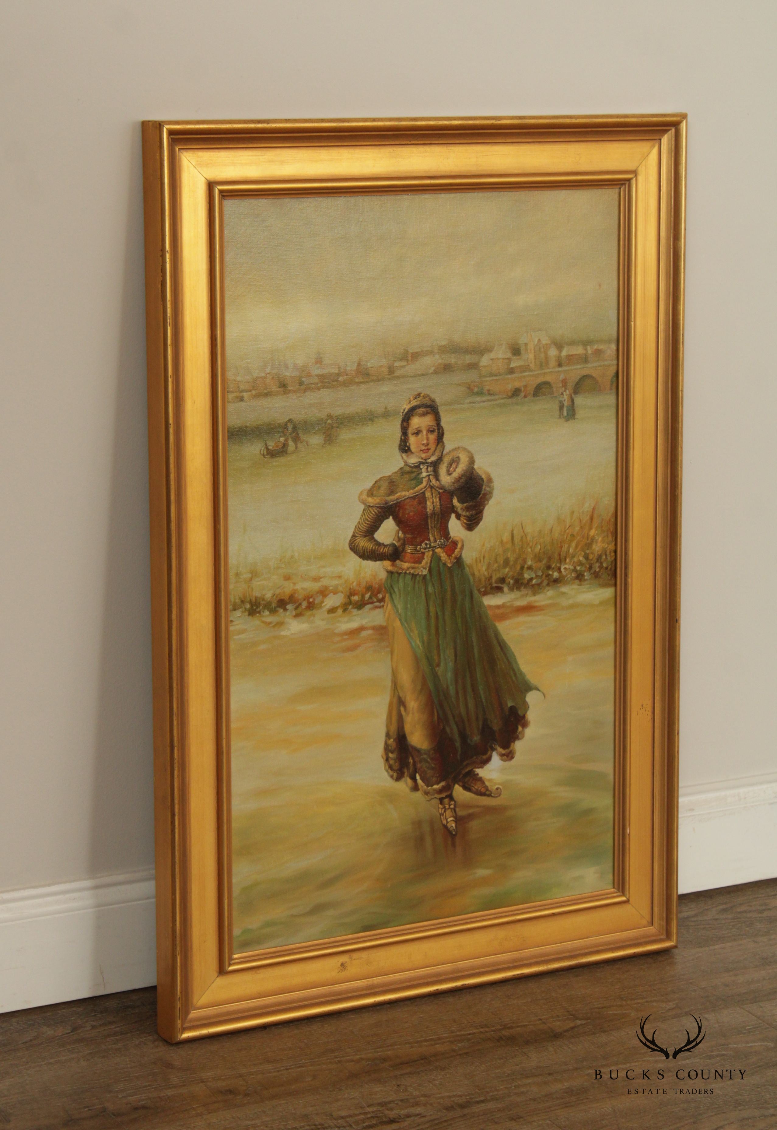 Vintage 20th C. Framed Oil Painting 'The Outside Edge' After George Henry Boughton