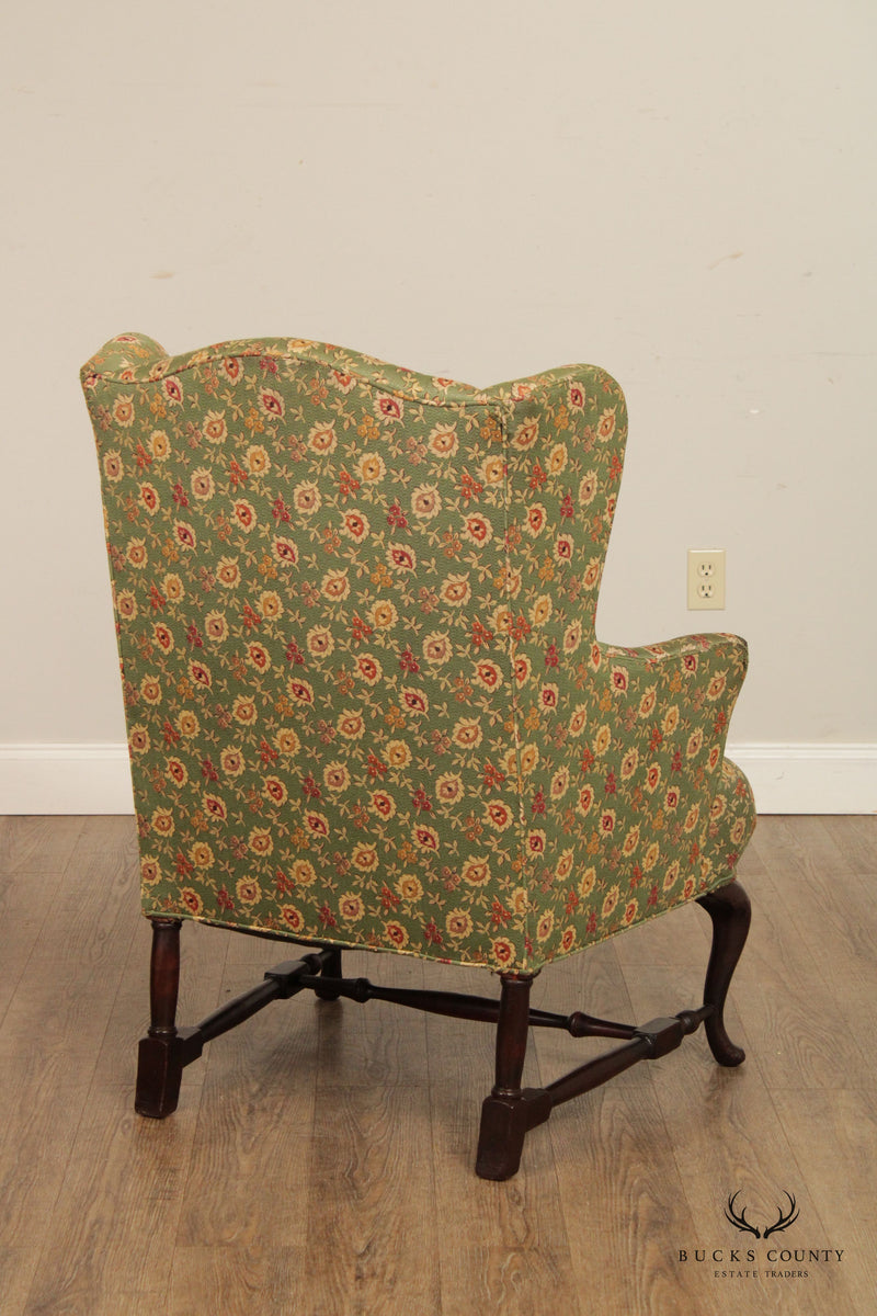 Queen Anne Style Pair Custom Upholstered Wing Chairs