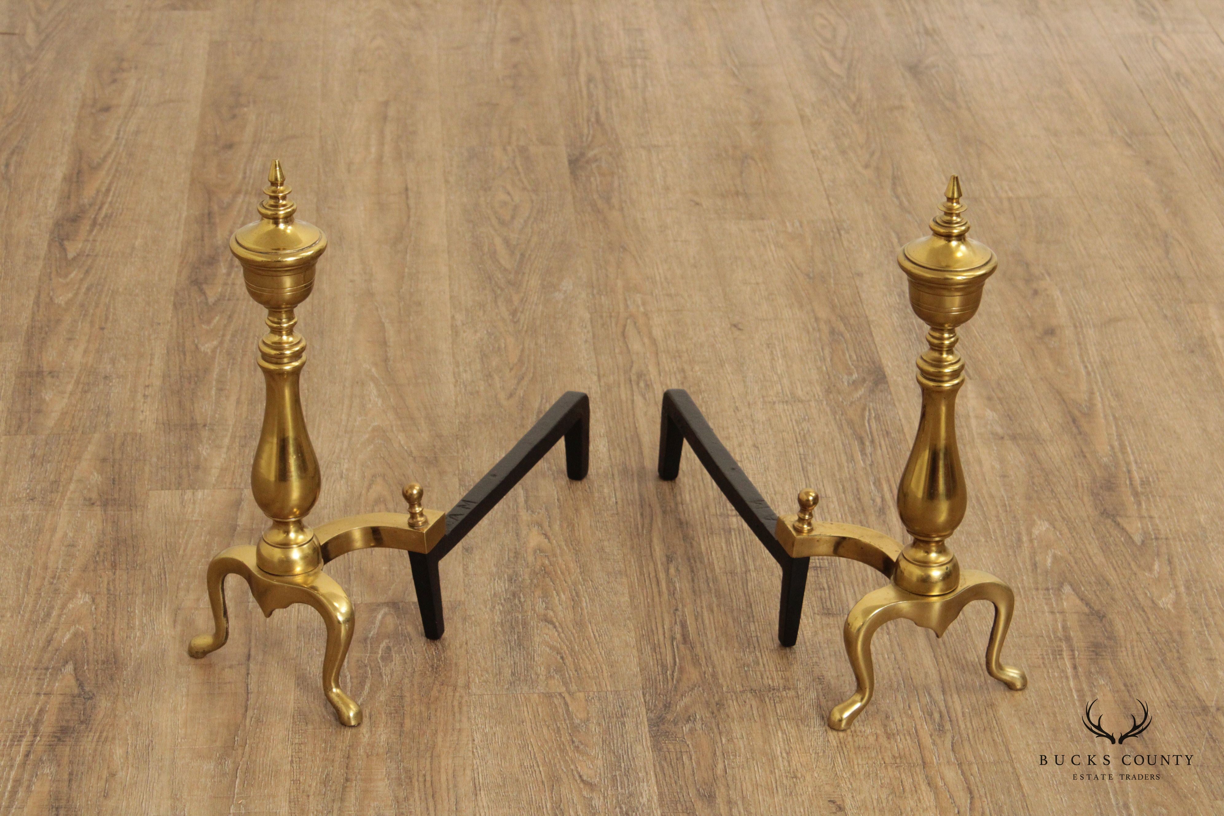 Federal Style Pair of Brass Andirons