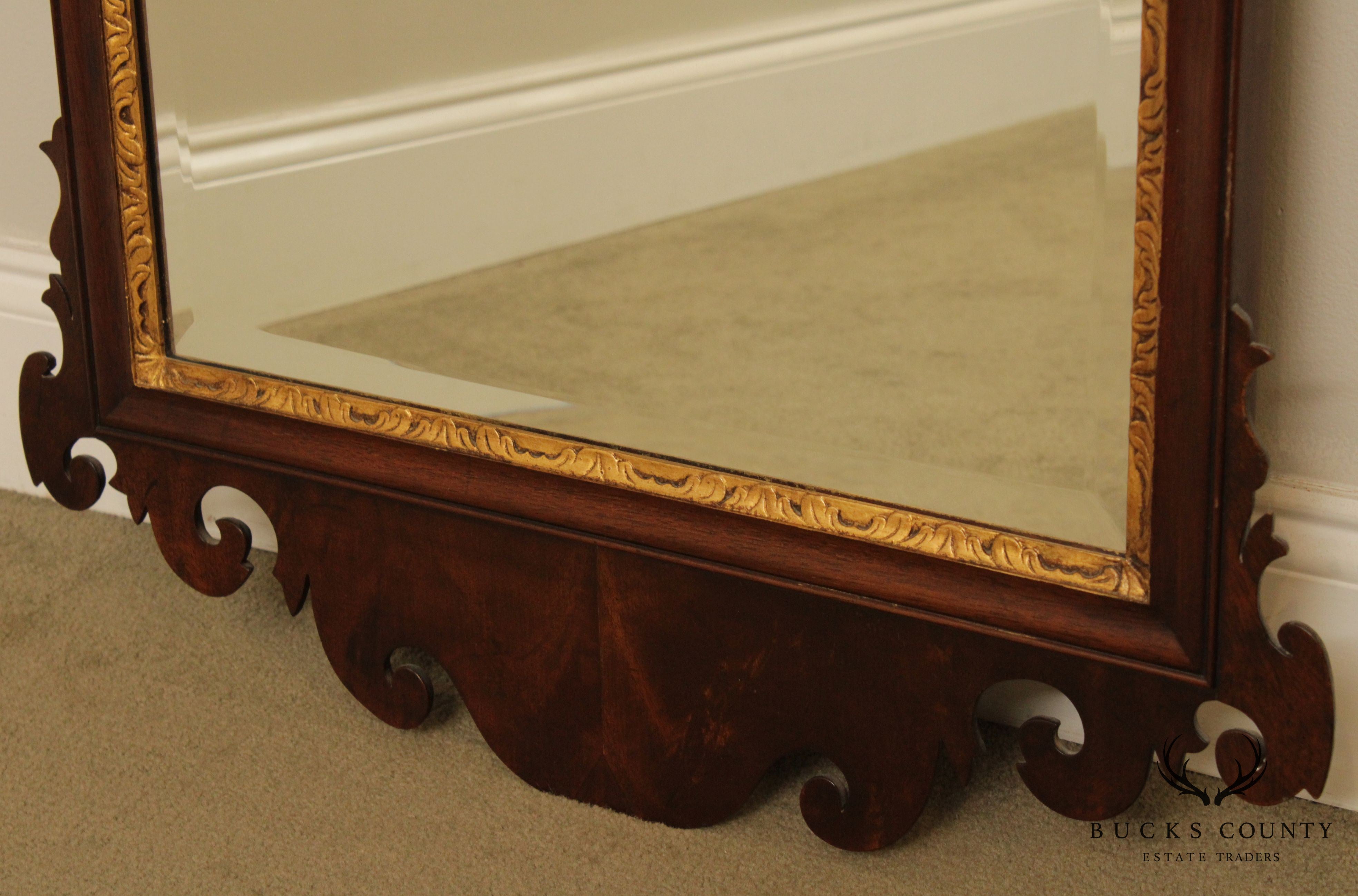 Chippendale Style Custom Quality Mahogany Partial Gilt Mirror