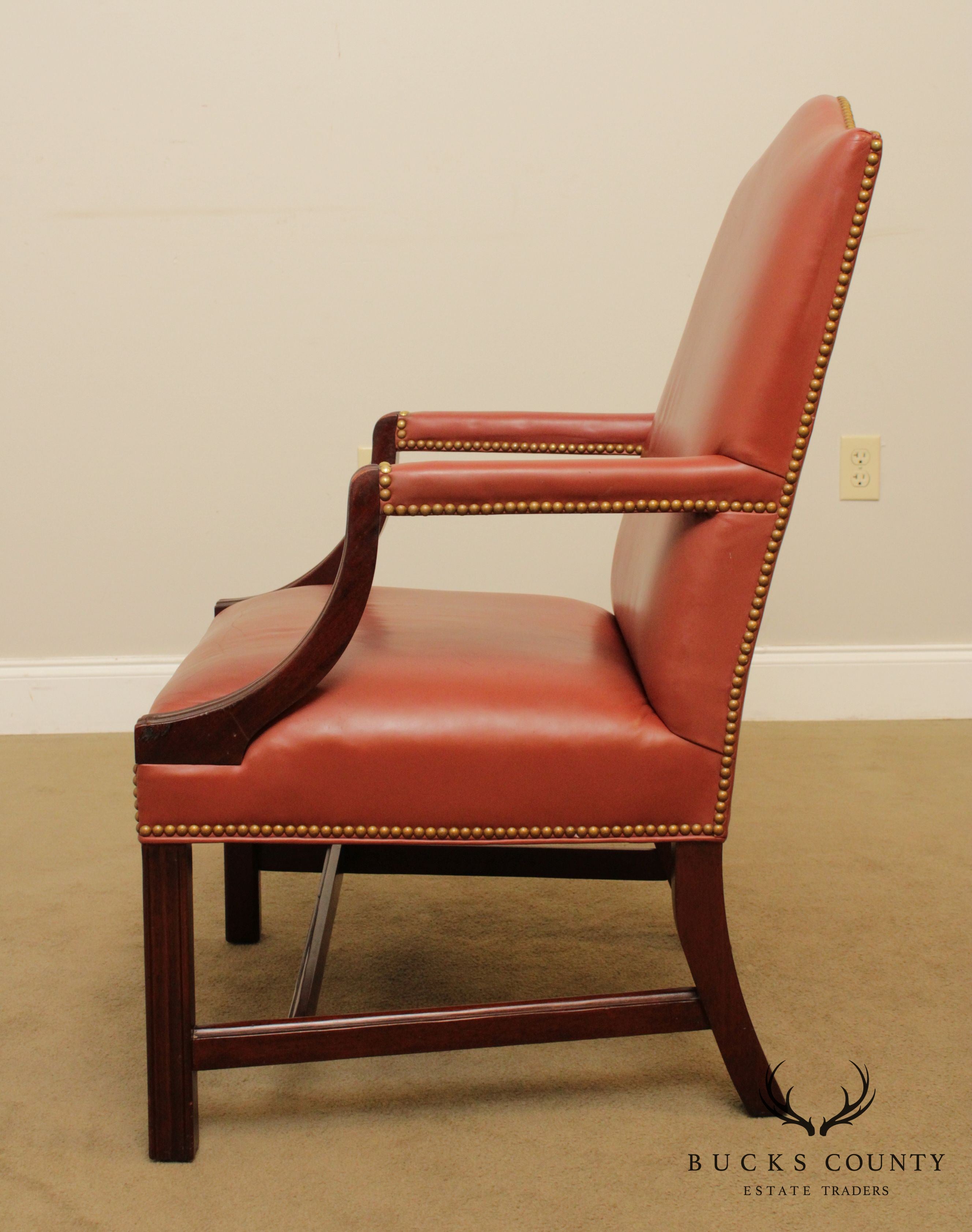 Traditional Leather & Mahogany Tufted Armchair