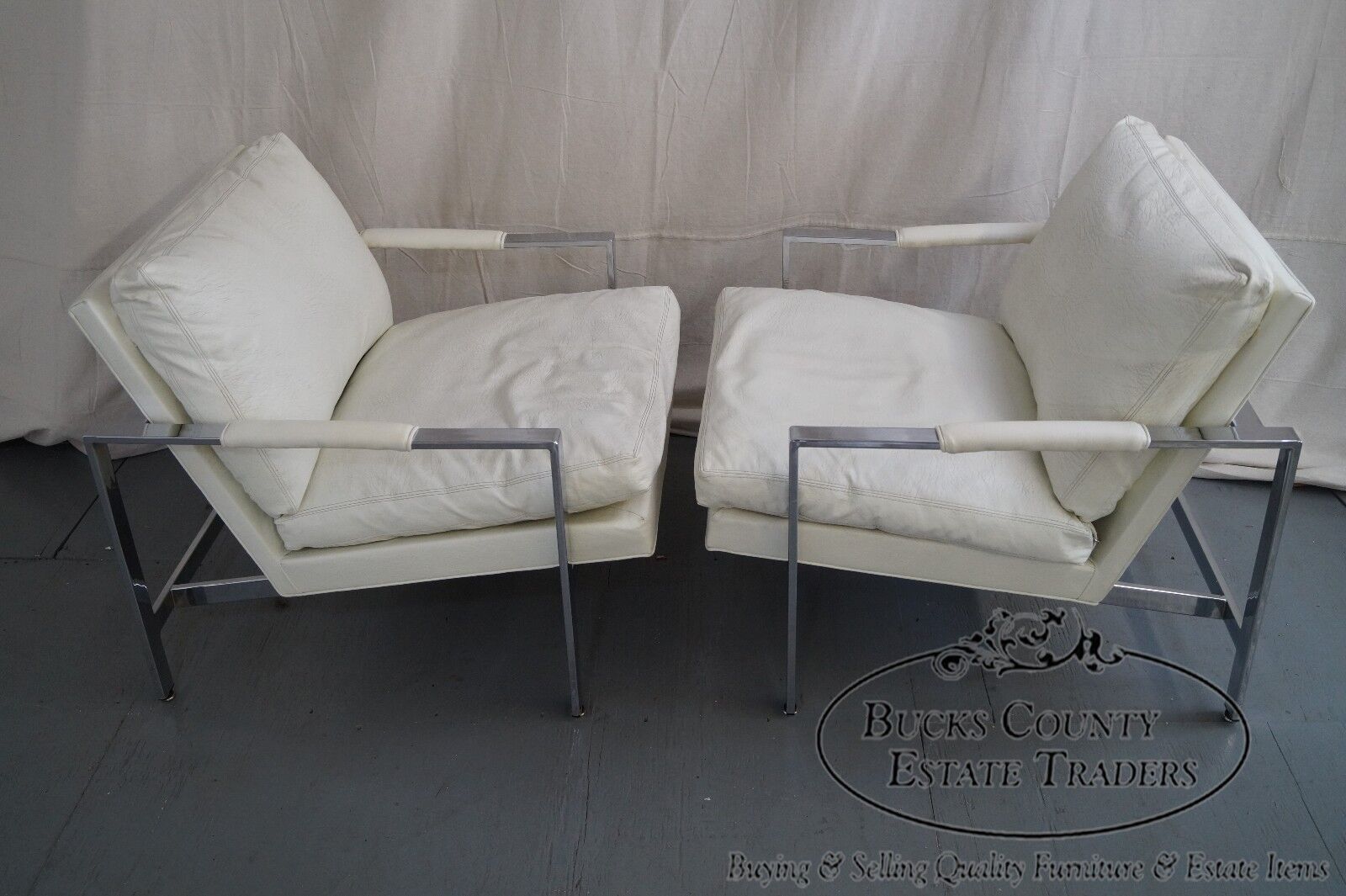 Milo Baughman Pair of Chrome Flat Bar Lounge Chairs