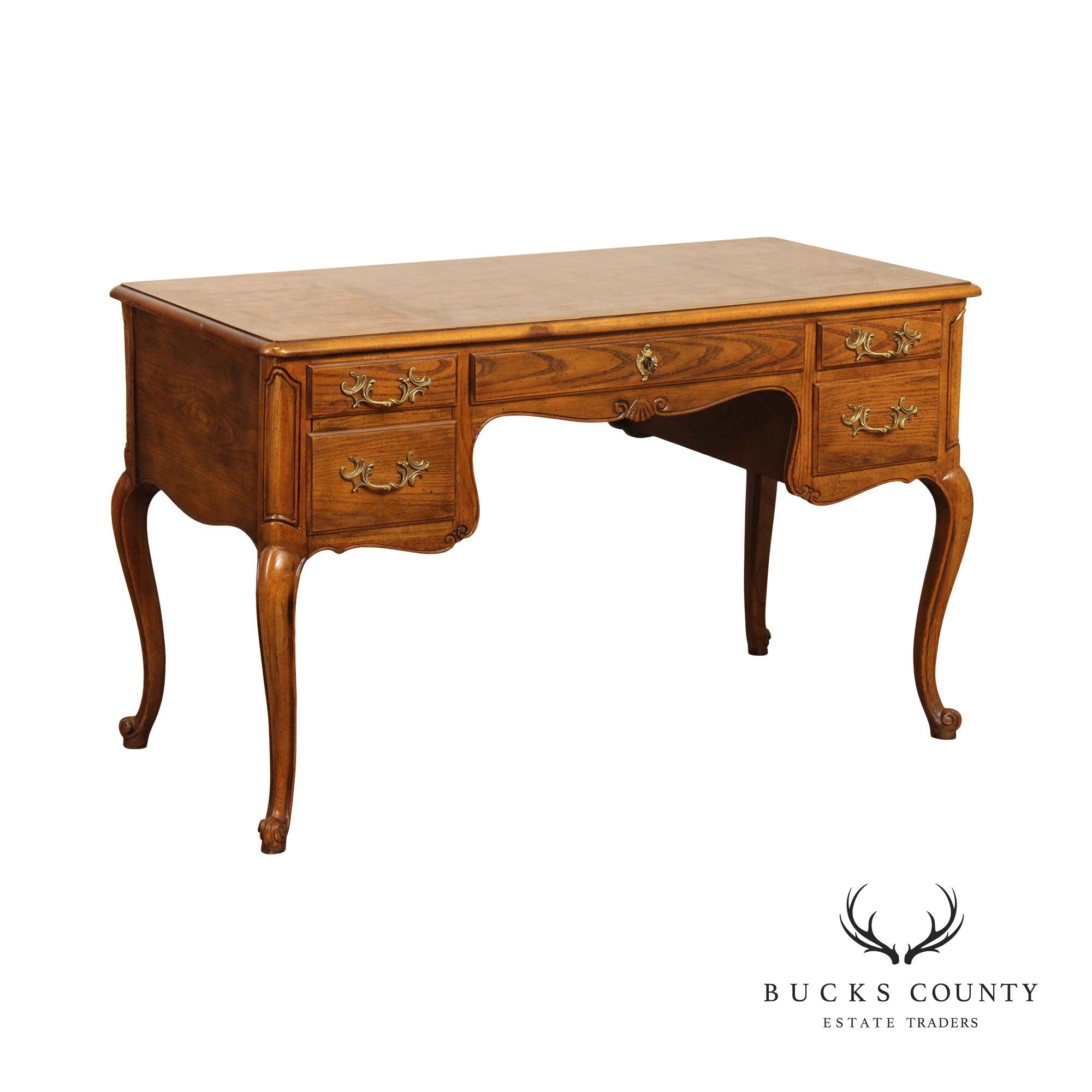 Baker Furniture French Louis XV Style Burl Wood Writing Desk