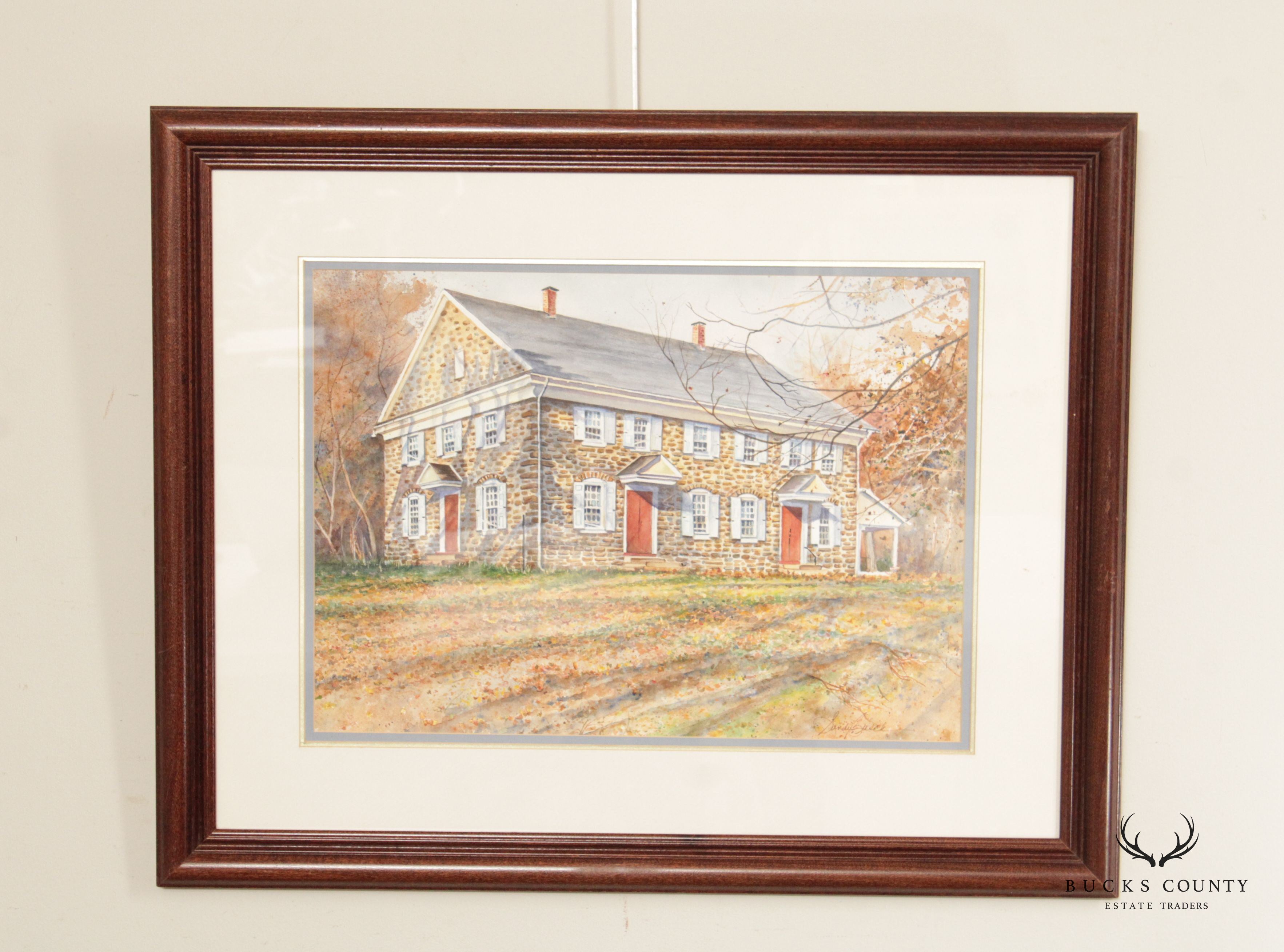 Sandy Busch 'Buckingham Friend Meeting House' Watercolor Print, Custom Framed