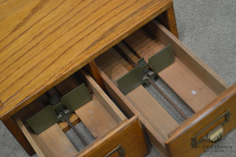 Antique Oak Desktop 2 Drawer Library Card File Cabinet