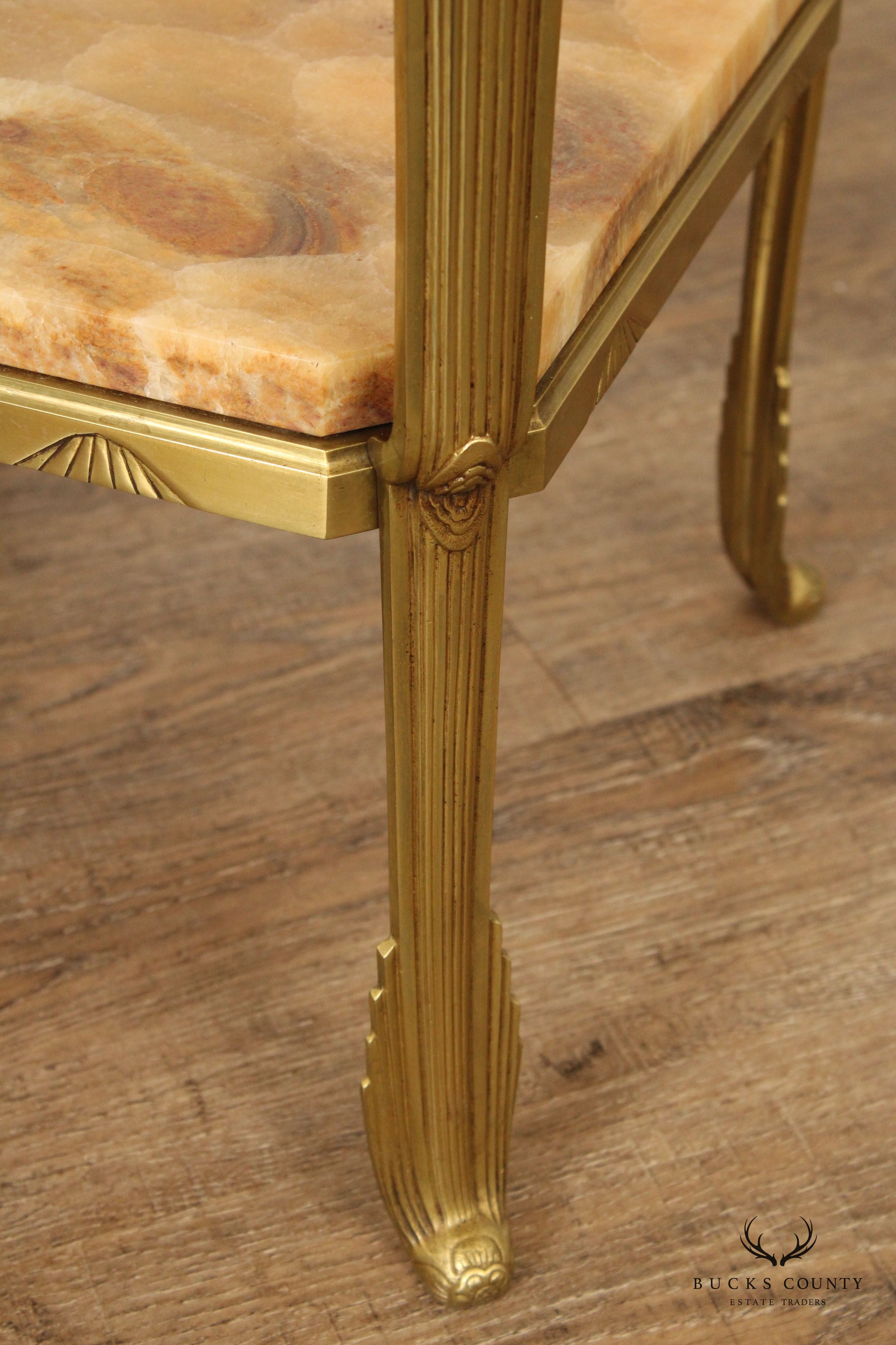 French Art Nouveau Two-Tier Onyx and Brass Side Table