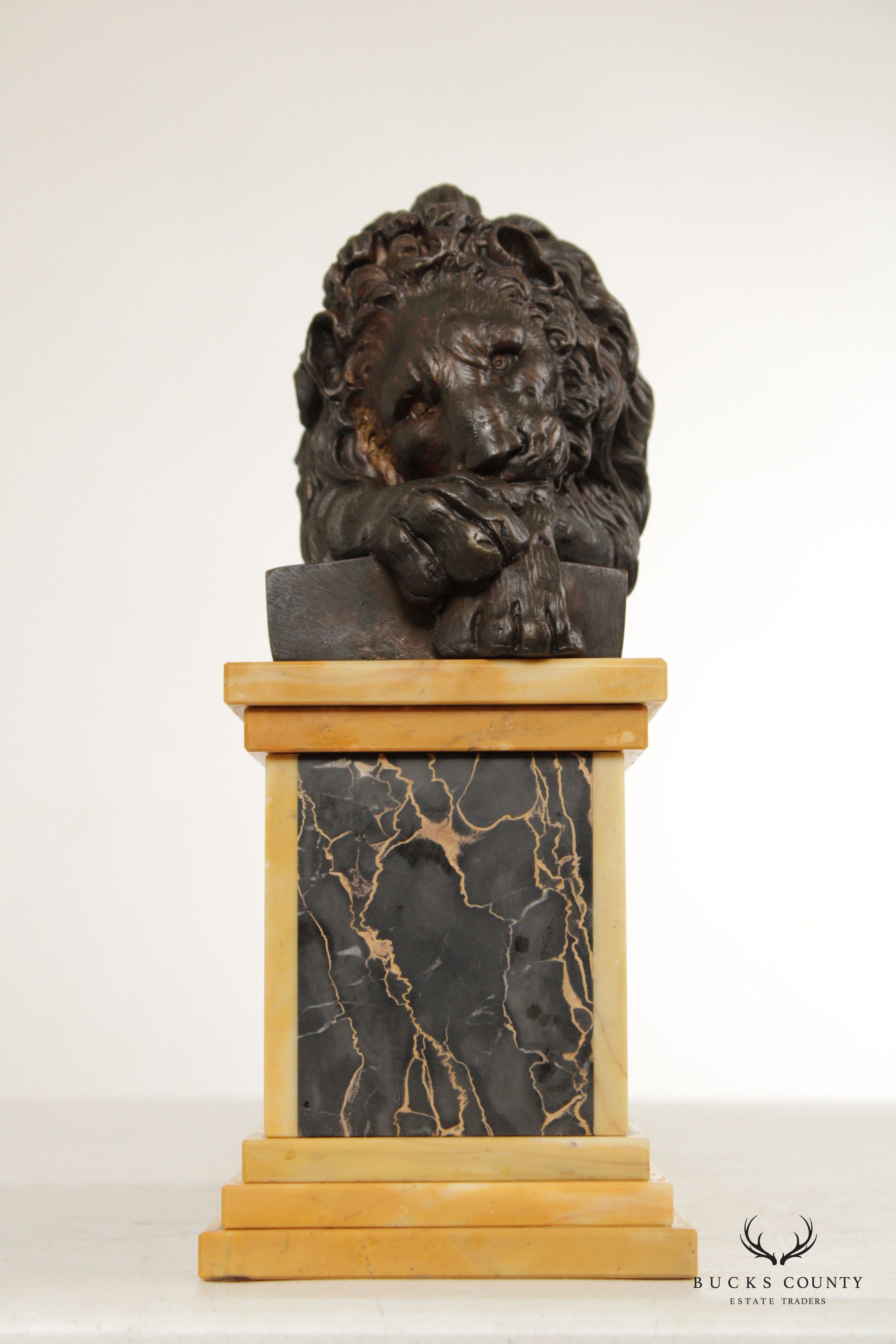 Baker Furniture Regency Style Cast Bronze Marble Lion Statue