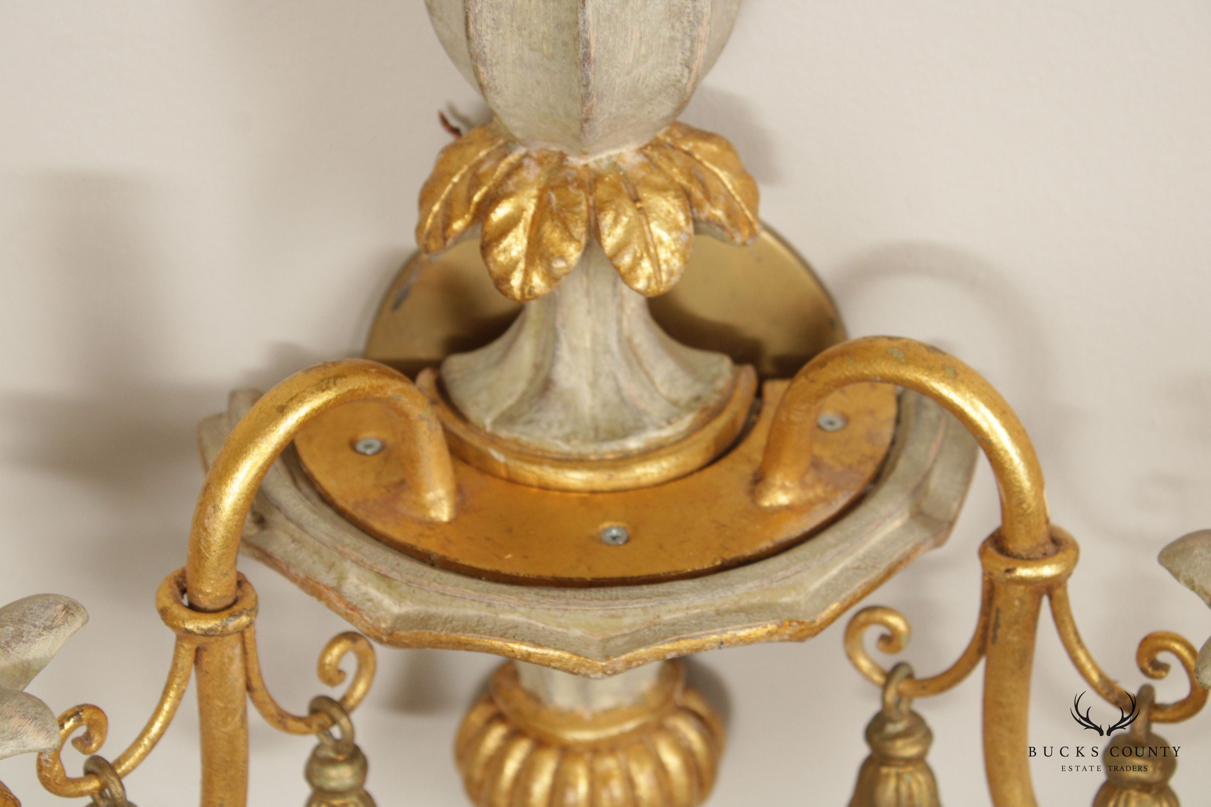 Italian Hollywood Regency Pair Parcel Gilt 2-Light Wall Sconces