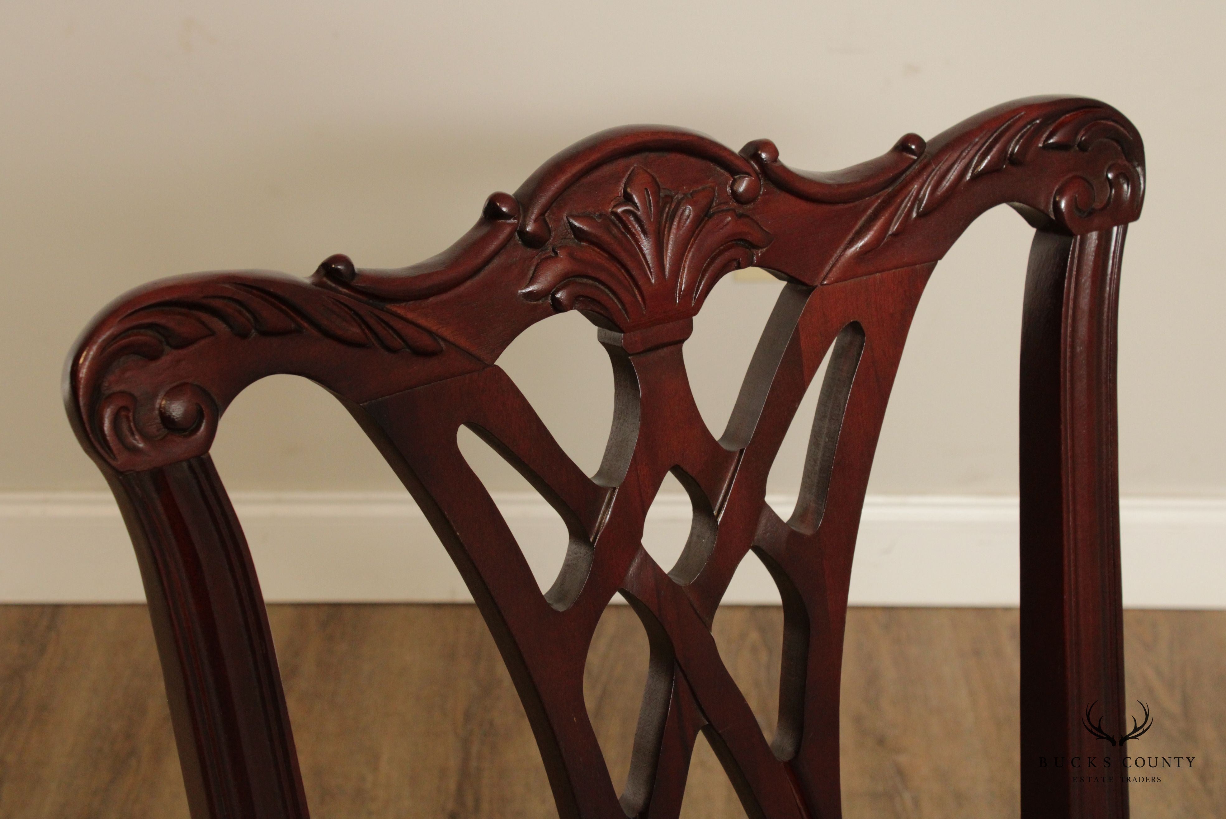 Thomasville Chippendale Style Set of Eight Carved Mahogany Dining Chairs