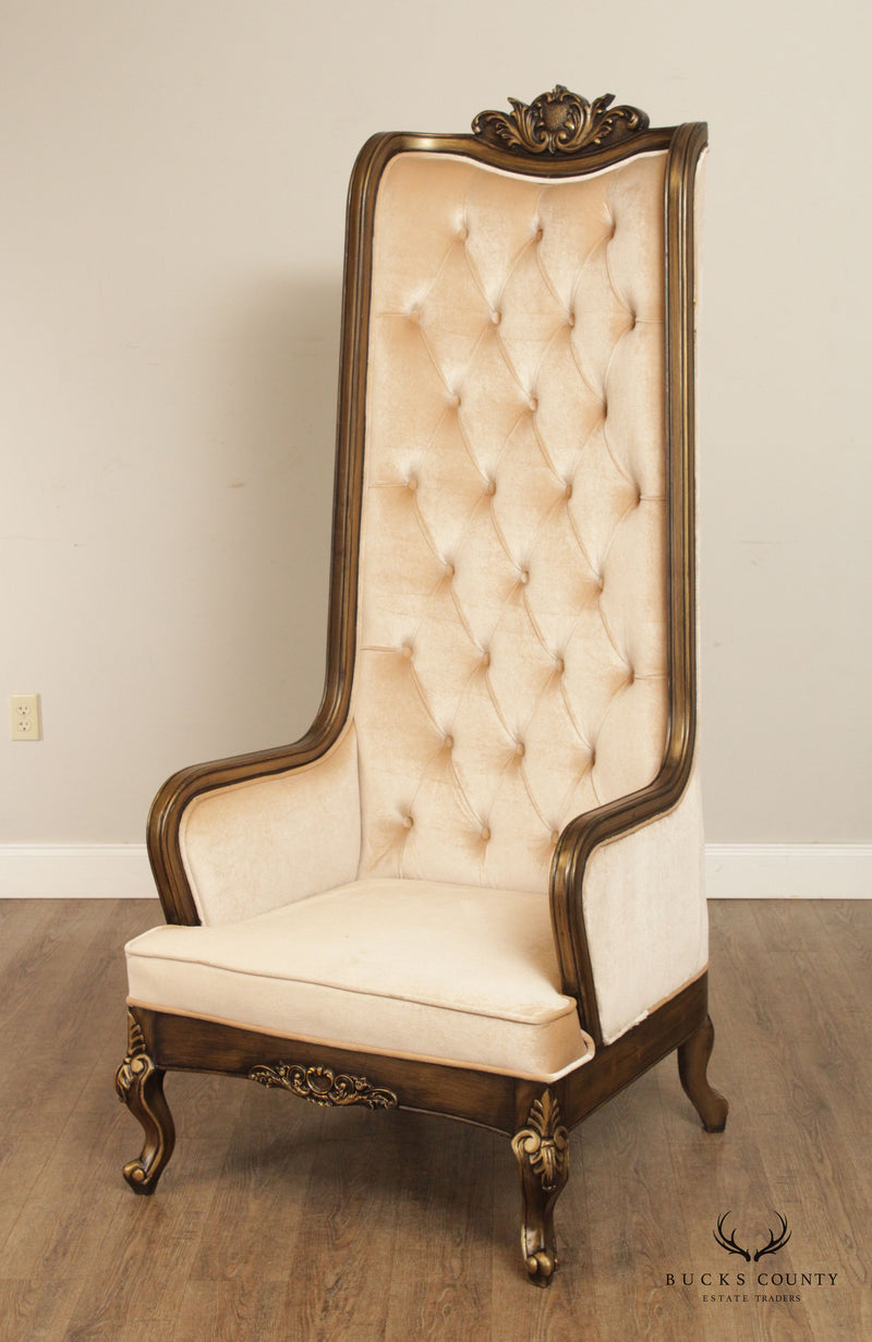 Hollywood Regency Style Pair Velvet High Back Chairs