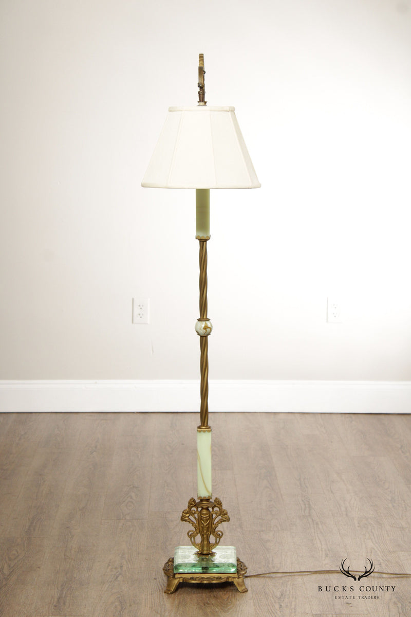 Art Deco Onyx and Iron Gooseneck Floor Lamp