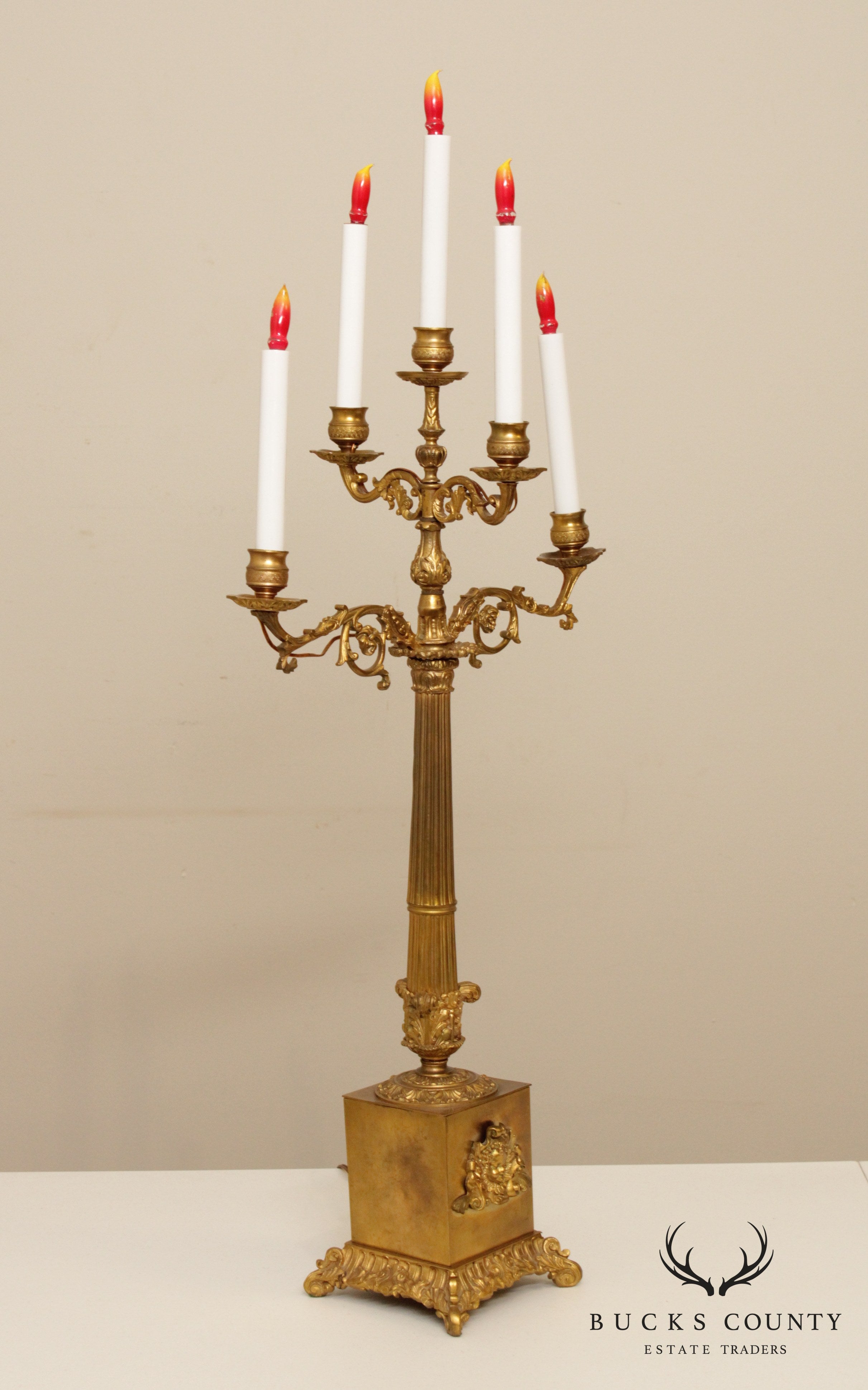 Quality Vintage French Bronze Candelabra Table Lamp