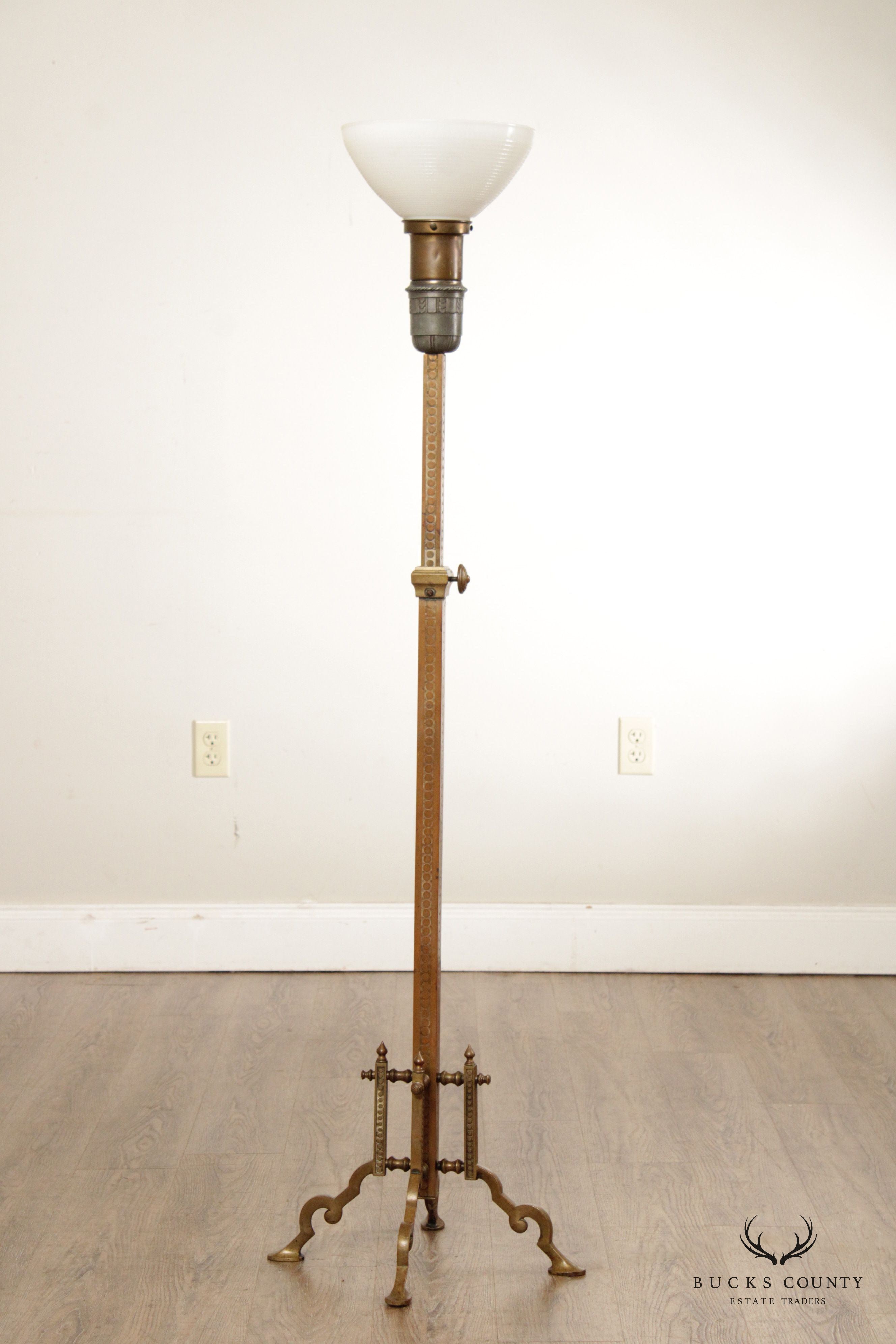 Aesthetic Movement Antique Brass Adjustable Height Floor Lamp