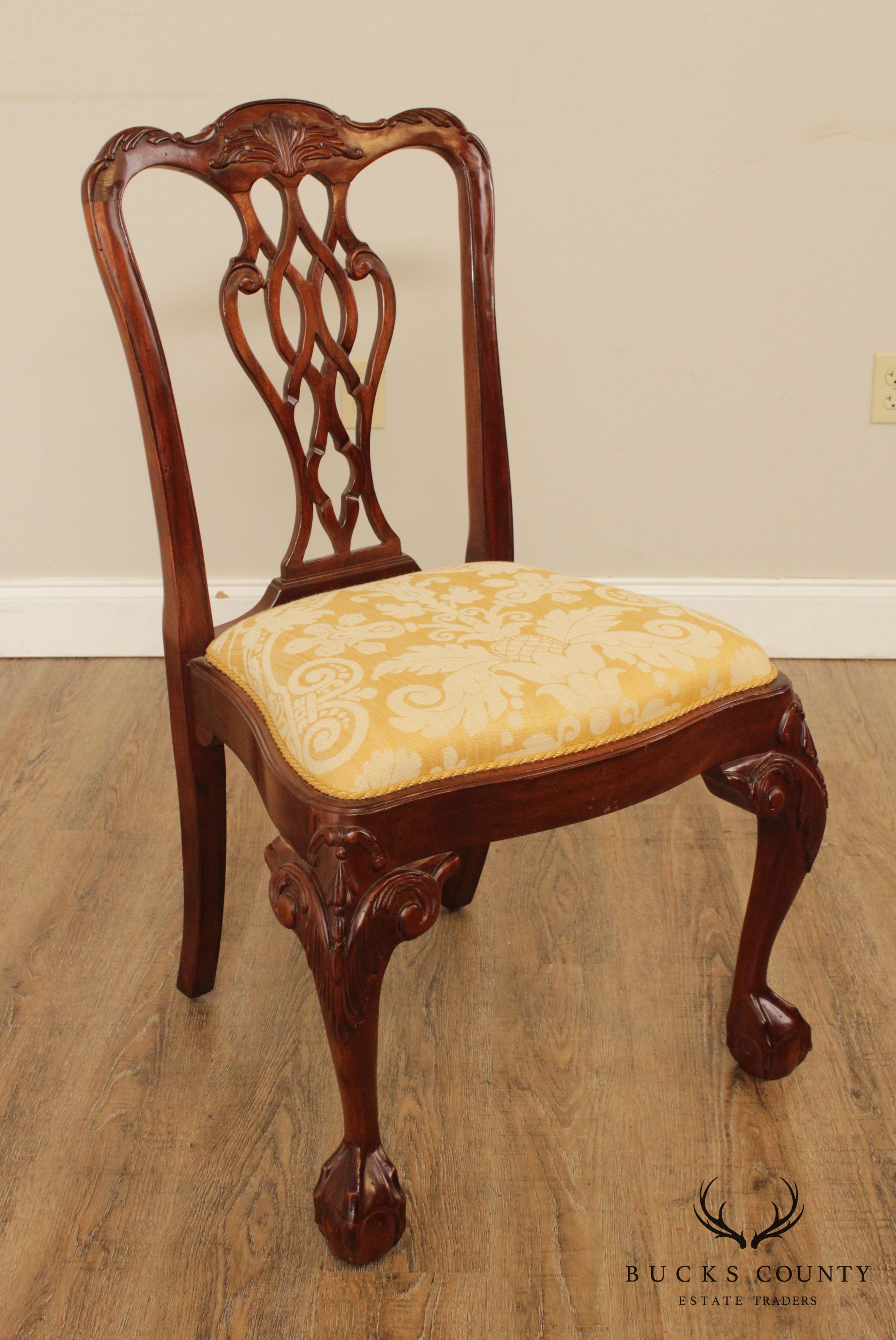 Chippendale Style Carved Mahogany Ball & Claw Pair Side Chairs