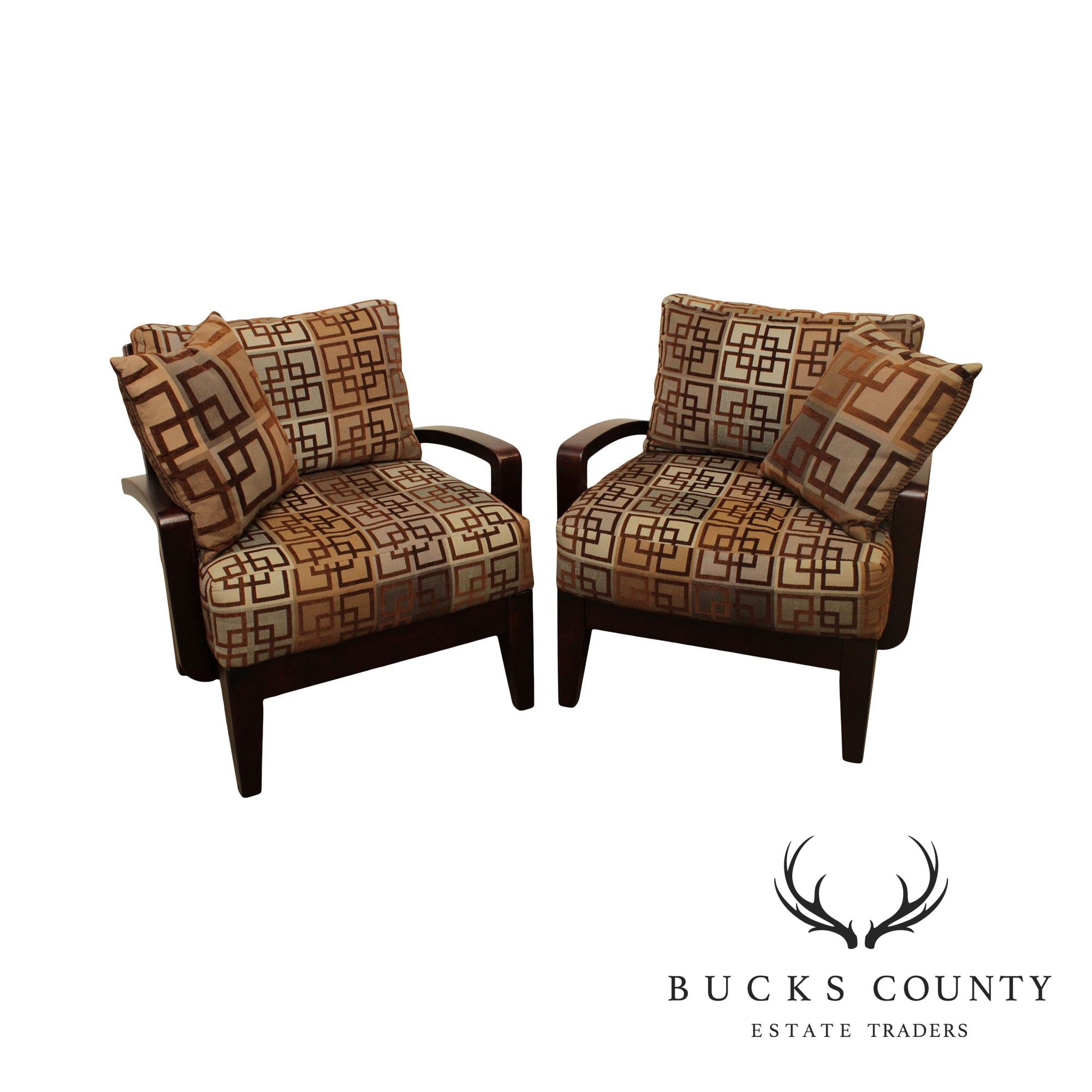 Modern Style Pair Geometric Print Lounge Chairs