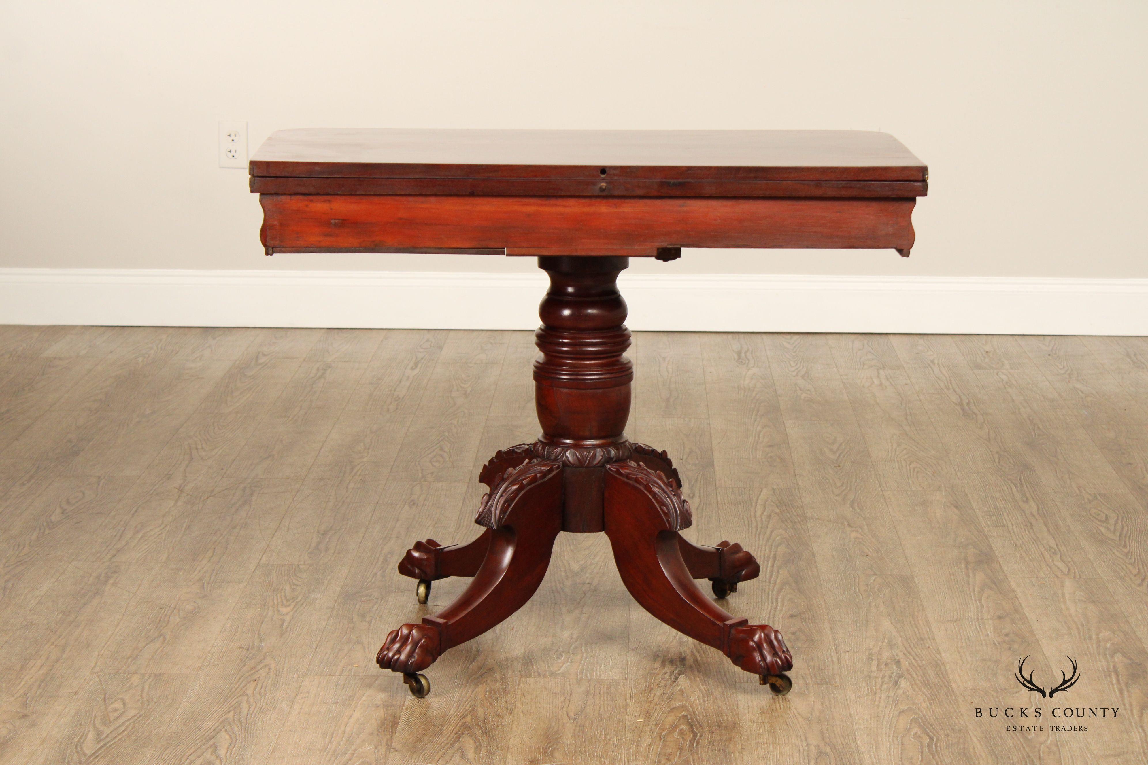 American Classical Antique Mahogany Paw Foot Card Table