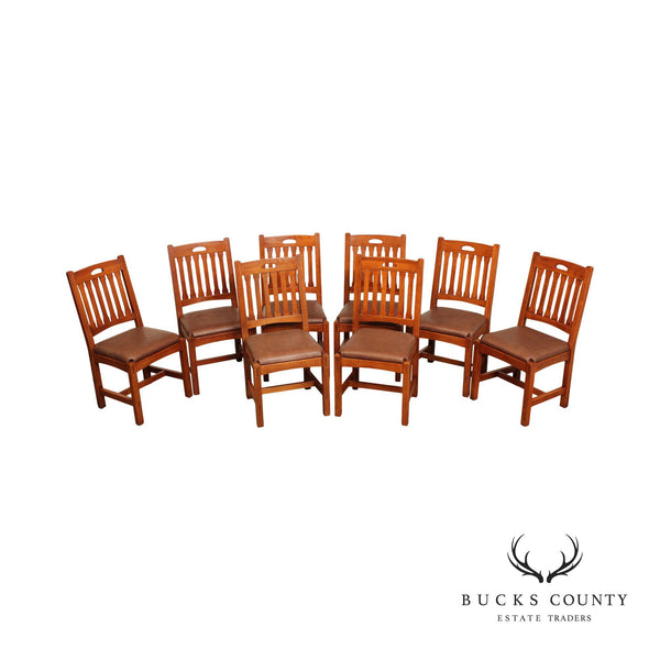 Touchstone Collection Mission Style Set of Eight Oak and Leather Dining Chairs