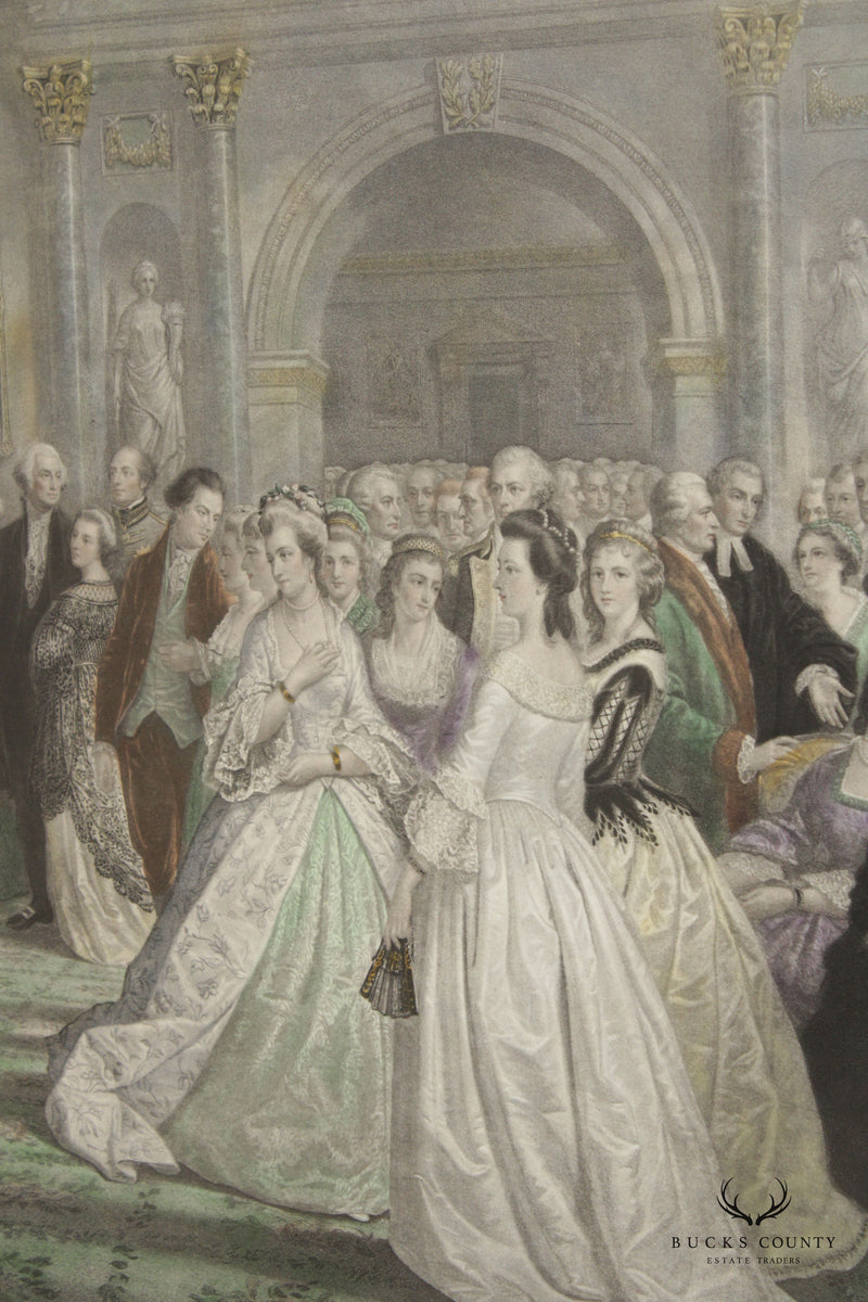 Antique 'Lady Washington's Reception Day' Engraving, Custom Framed