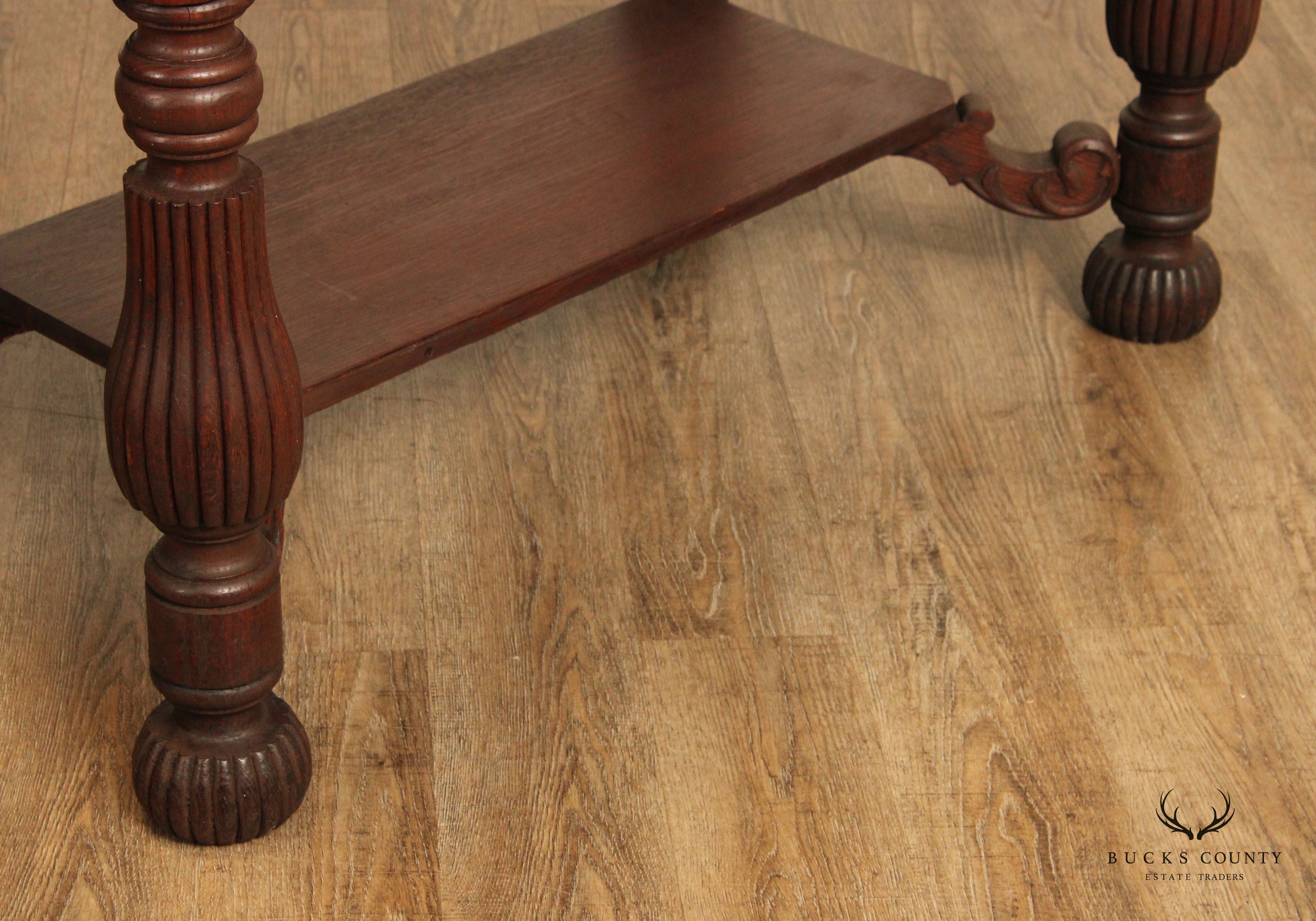 Antique Victorian Oak Writing Desk or Small Library Table