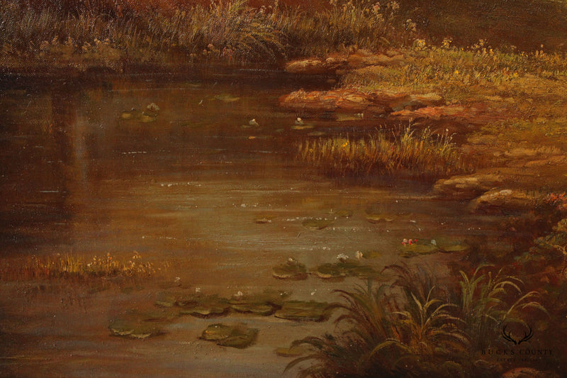 Holdmen Signed Large Riverbank Landscape Oil Painting