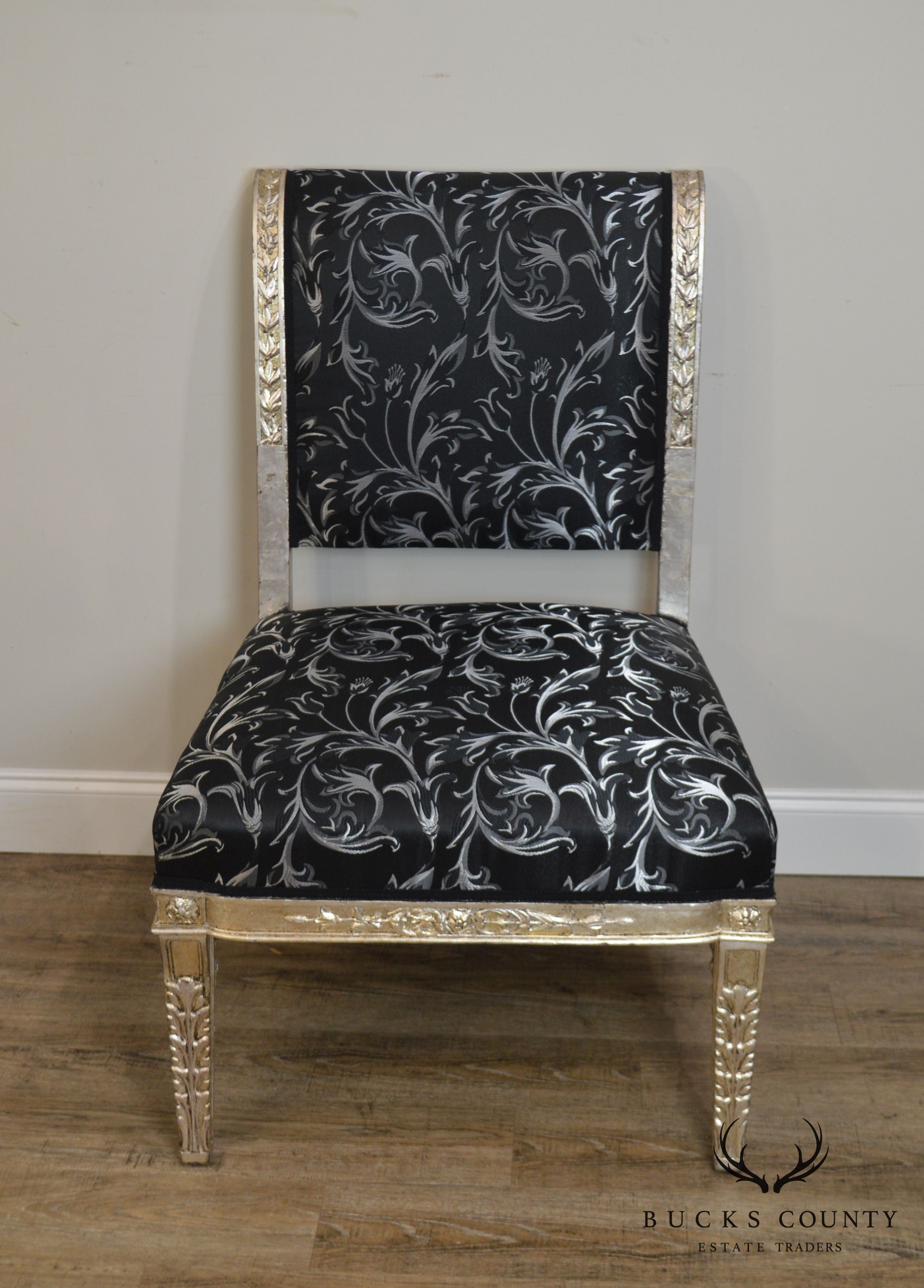 Silver Leaf French Regency Style Slipper Chair