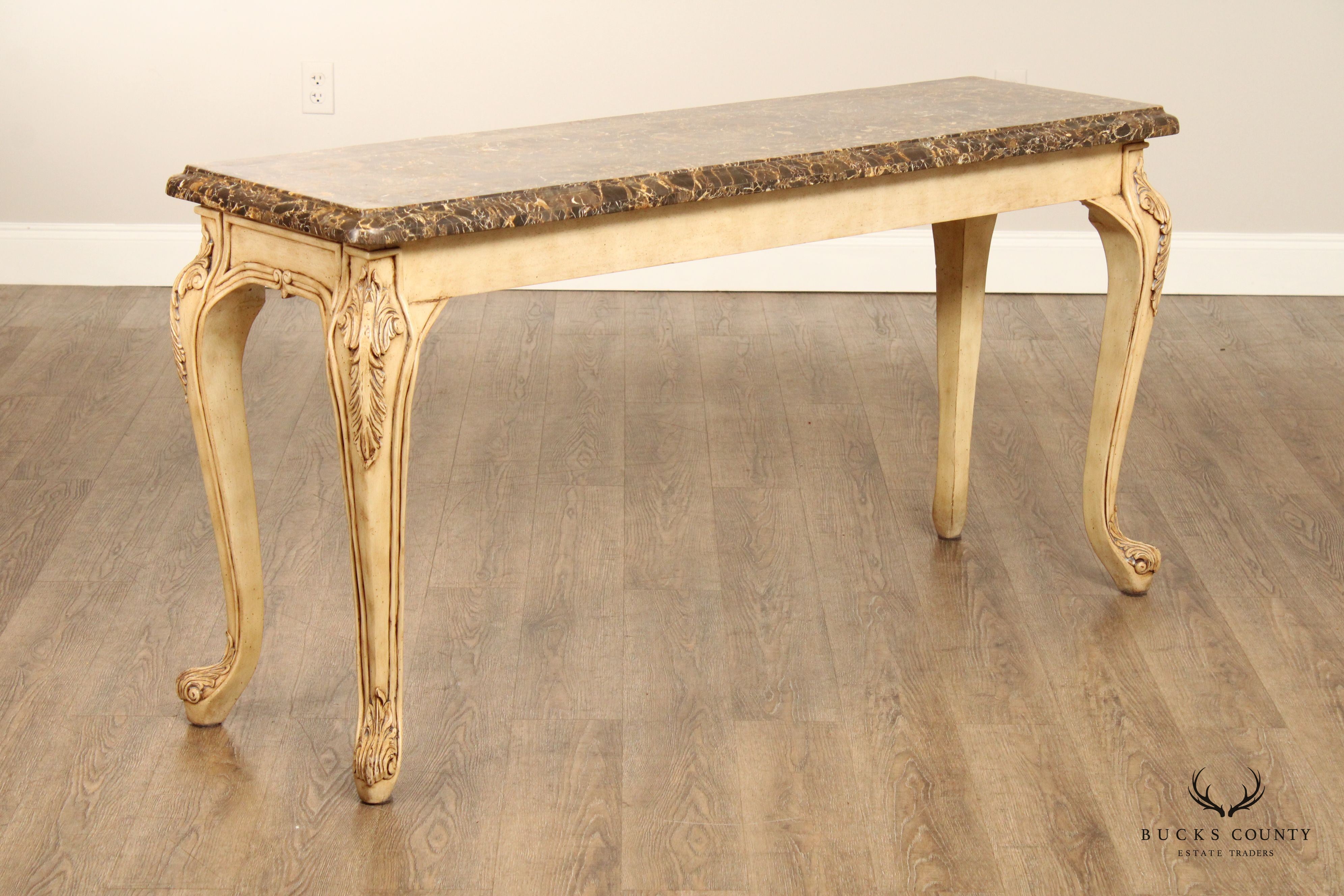 Rococo Style Carved Painted Console Table with Tessellated Marble Top