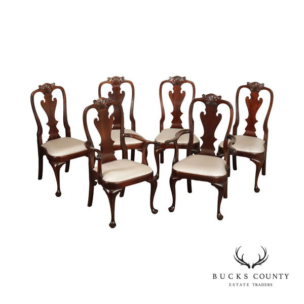 Stickley Queen Anne Style Set of Six Carved Mahogany Dining Chairs