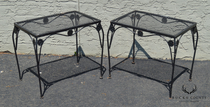 Wrought Iron Vintage Pair of Sunflower Patio Garden Side Tables