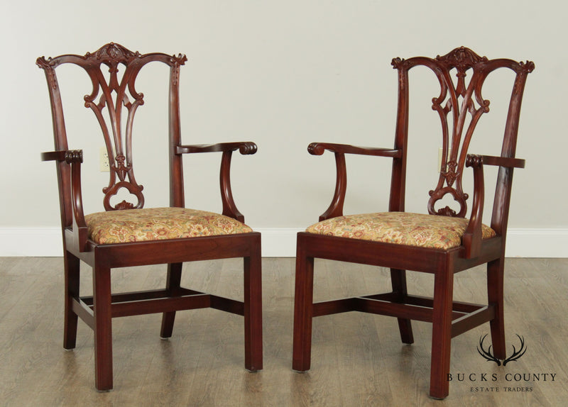 Chippendale Style Solid Mahogany Quality Pair Armchairs