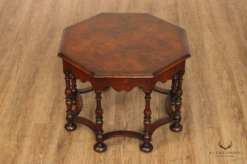 English William & Mary Style Carved Walnut Octagonal Coffee Table