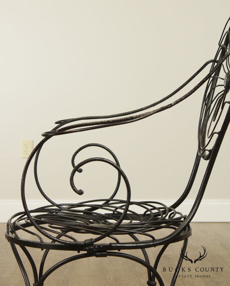 Art Deco Vintage Wrought Iron Pinwheel Spiral Back Garden Chair