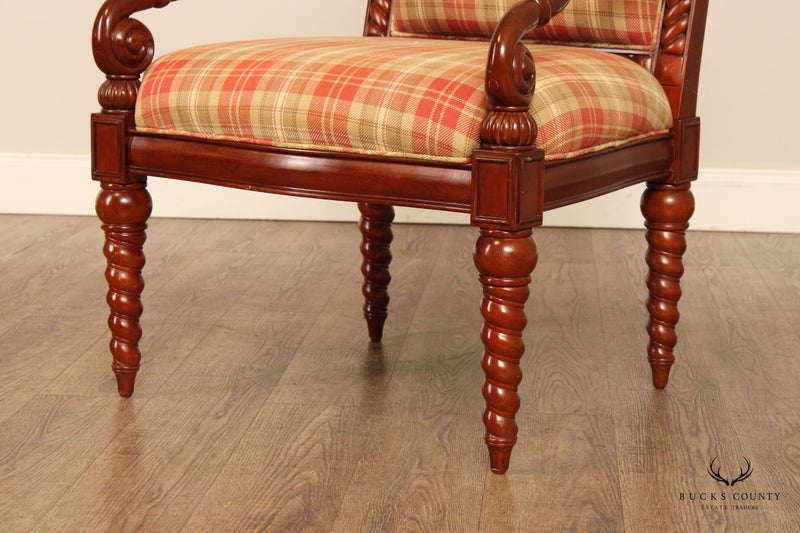Bombay Company Pair Custom Plaid Upholstered Armchairs