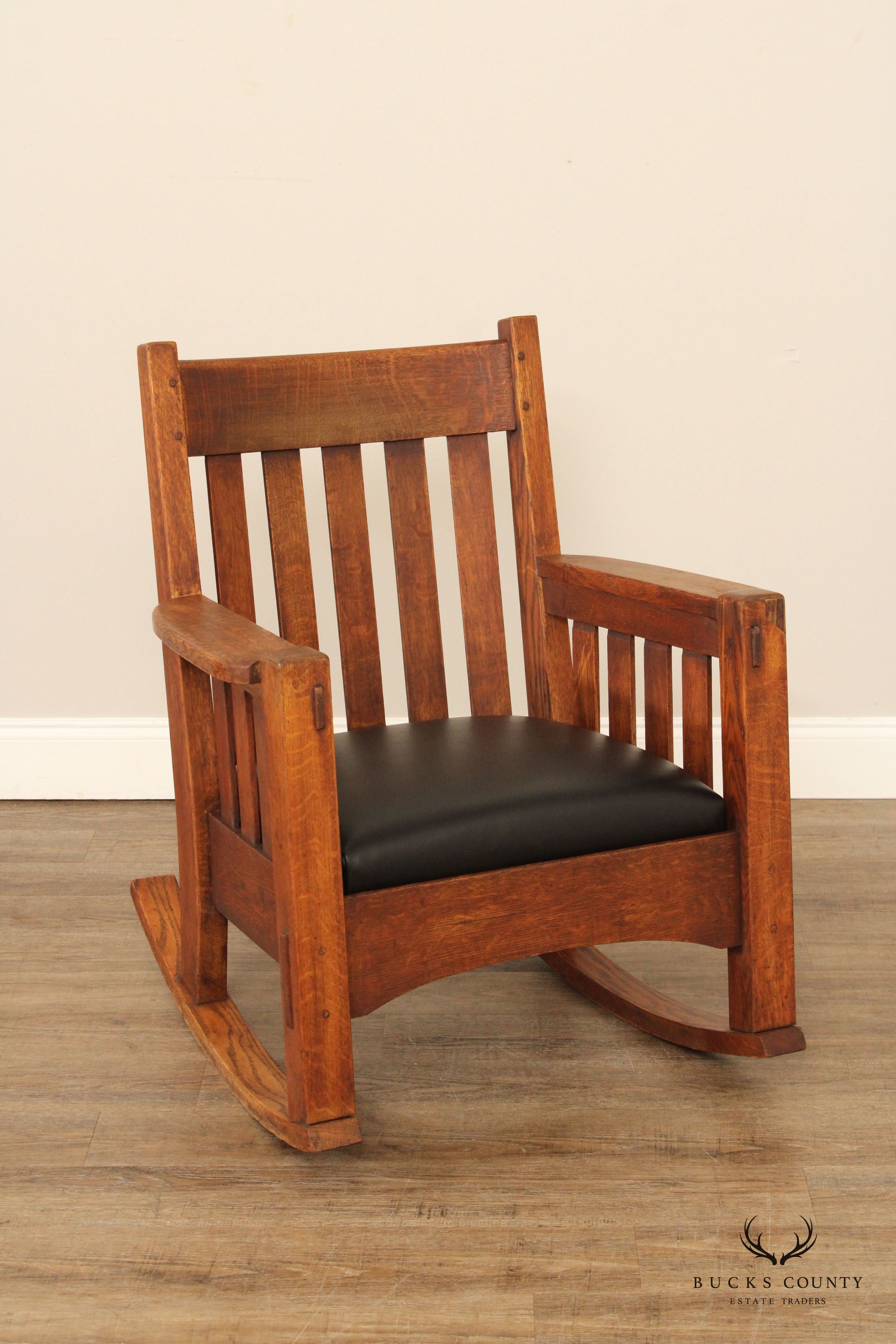 Harden Antique Mission Oak and Leather Rocker