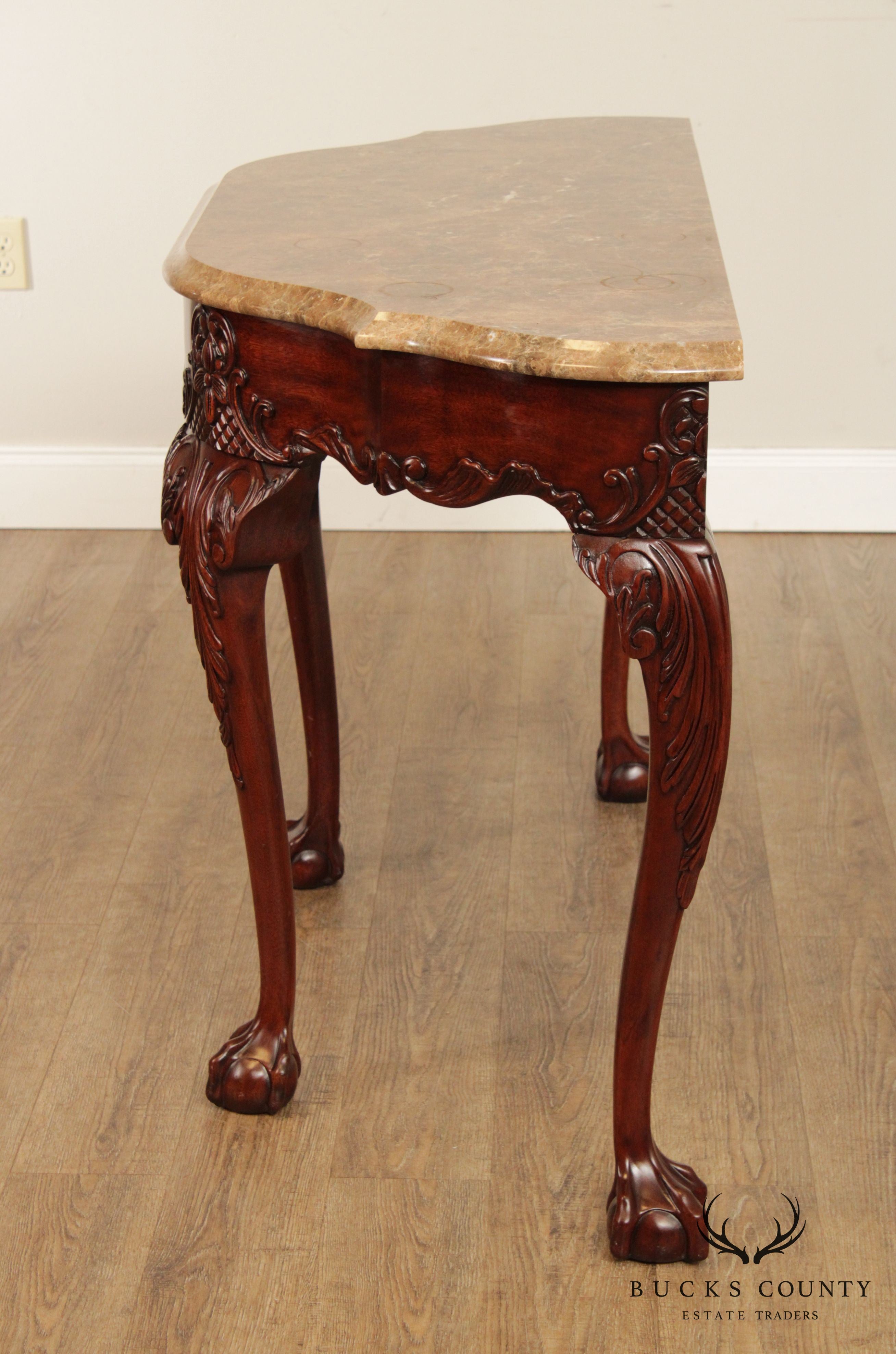 Henkel Harris Mahogany Ball and Claw Marble Top Console Table