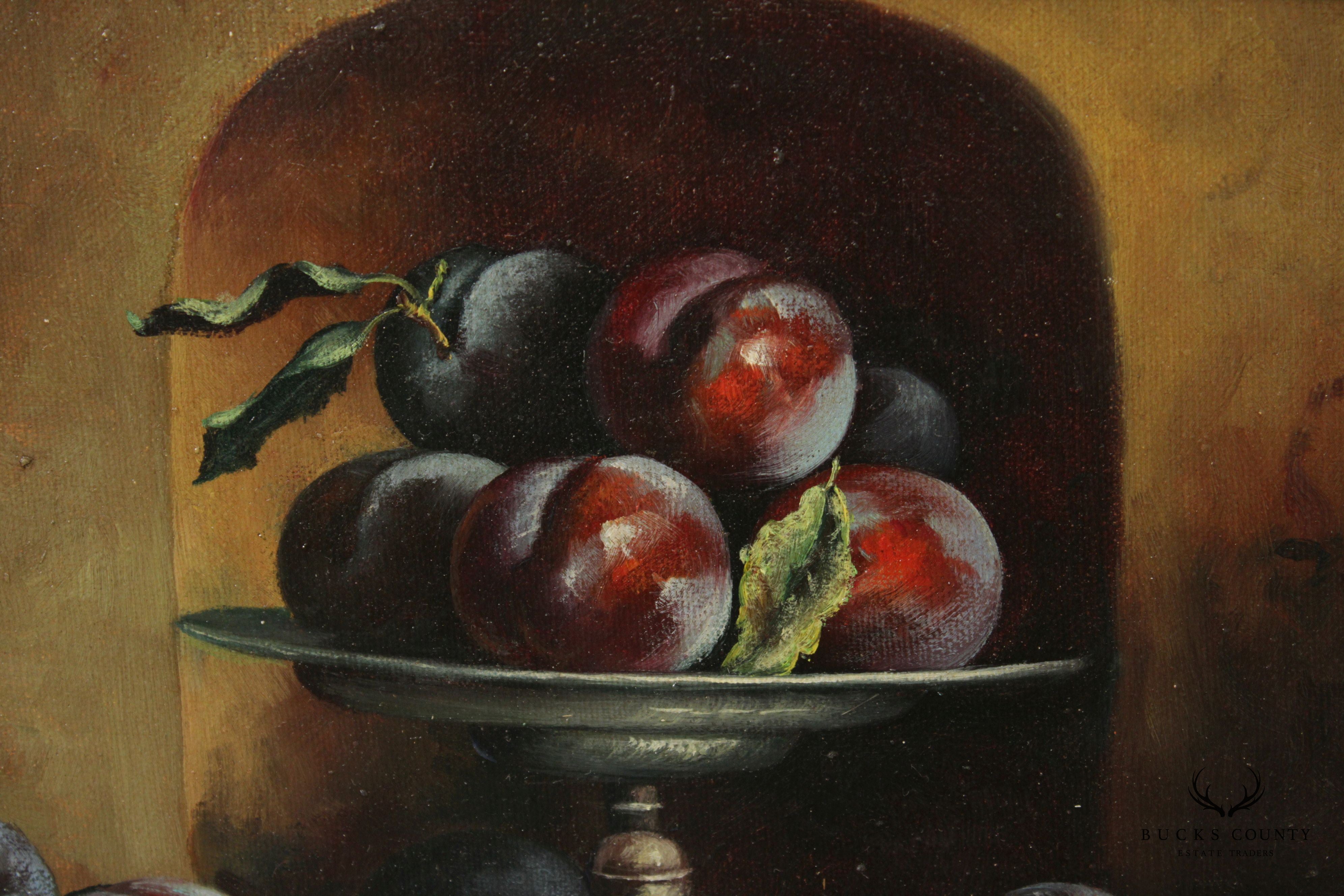 Tim Lu Still Life of Plums Framed Oil on Canvas