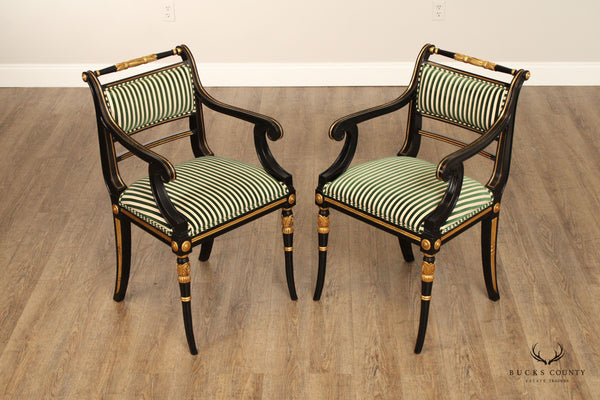Regency Style Pair of Ebonized Frame Armchairs