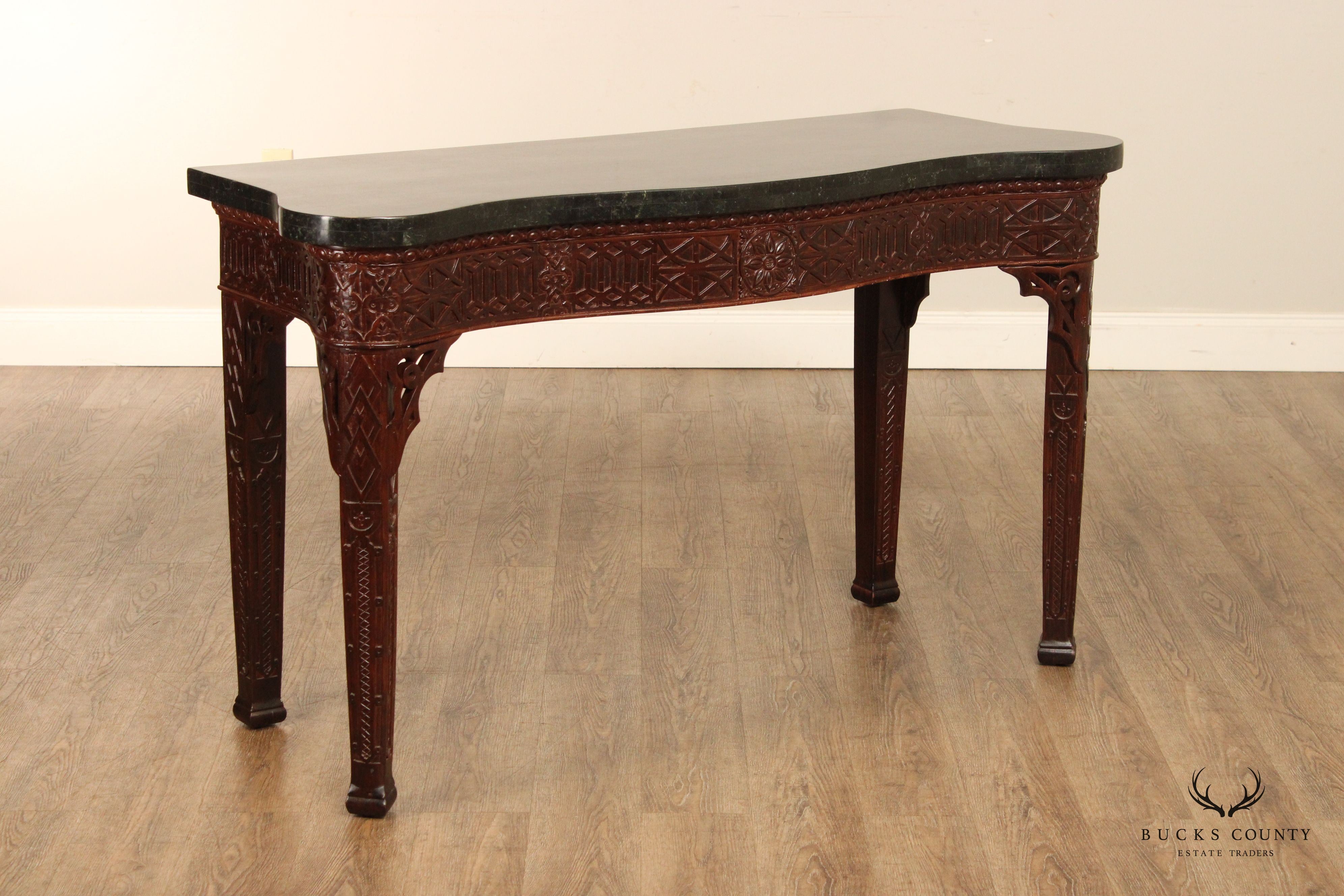 Maitland Smith Carved Mahogany Serpentine Console Table