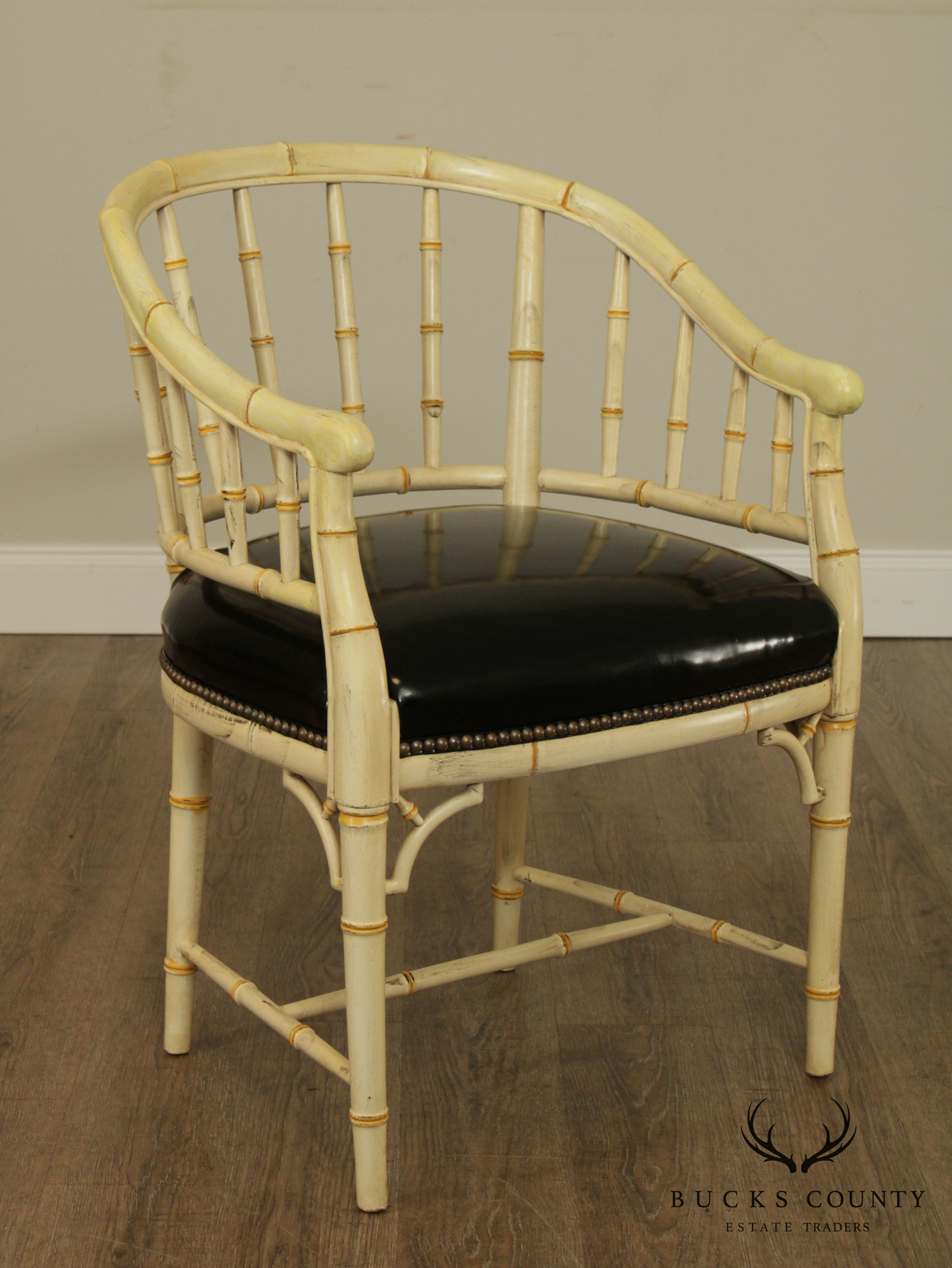 Century Hollywood Regency Style Faux Bamboo Panted Barrel Bach Chair