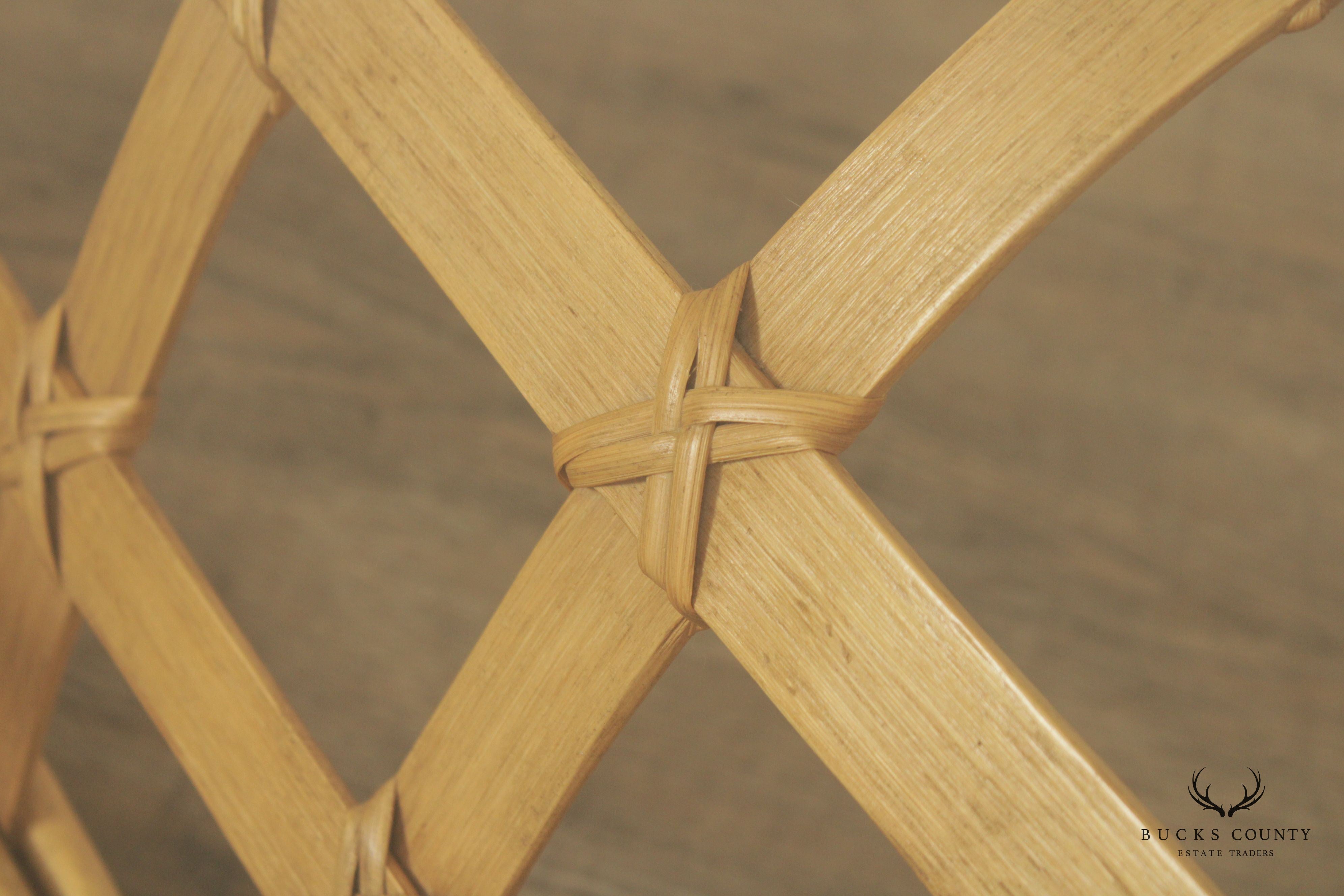 1970's Modern Rattan Glass Top Square Coffee Table