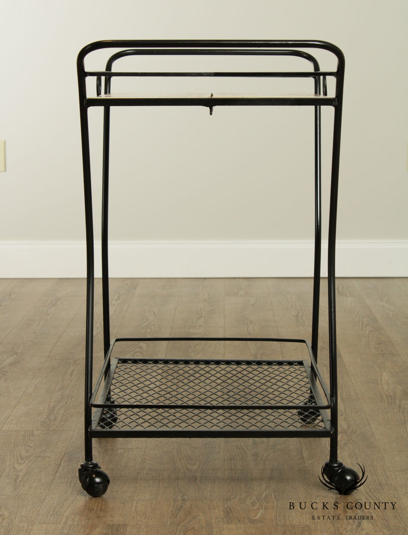 Mid-Century Modern Wrought Iron Tile Top Serving Cart, Trolly