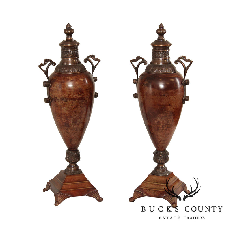 Regency Style Pair of Painted Metal Urns