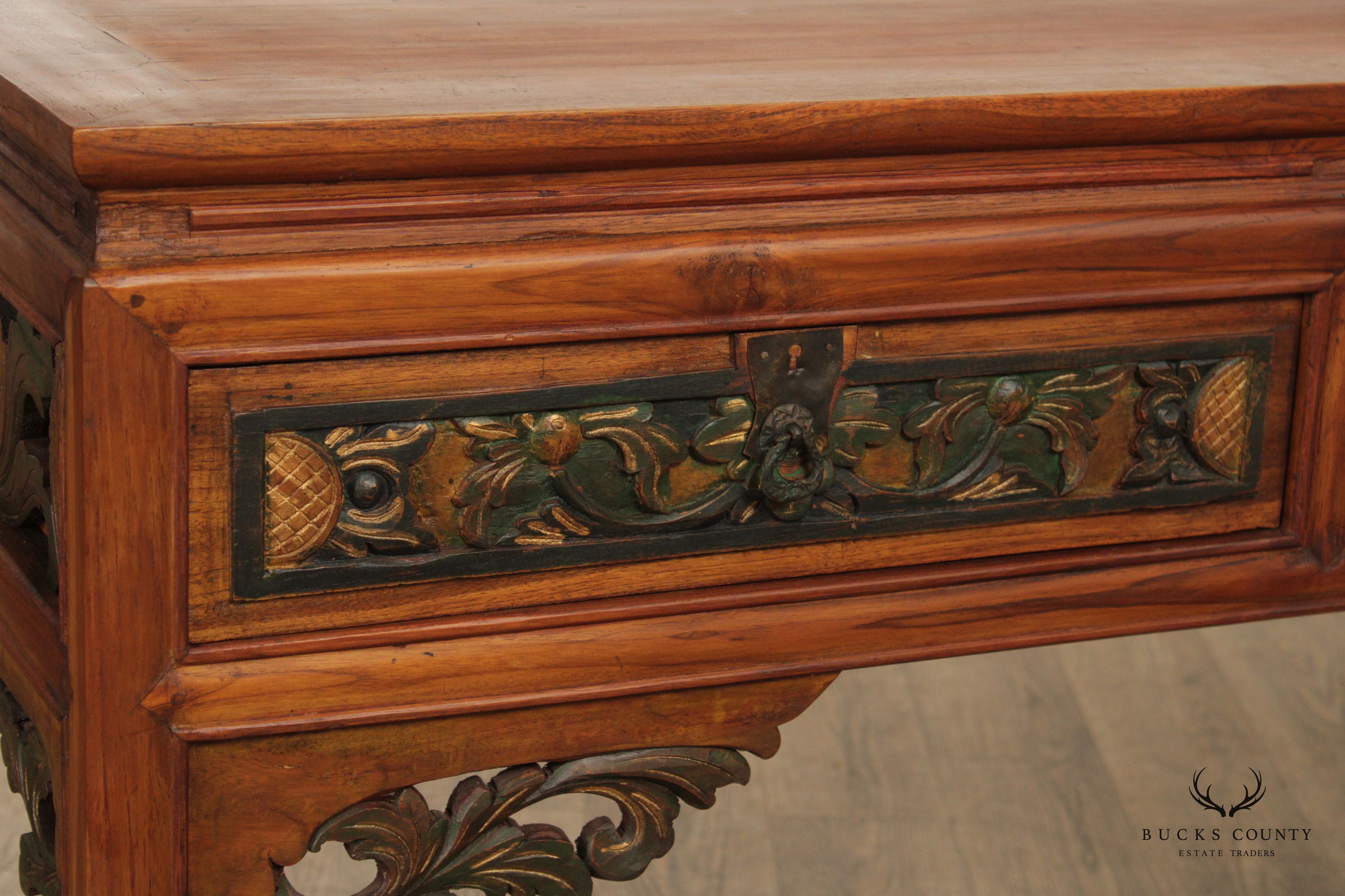 Asian Hardwood Carved Two-Drawer Console Table