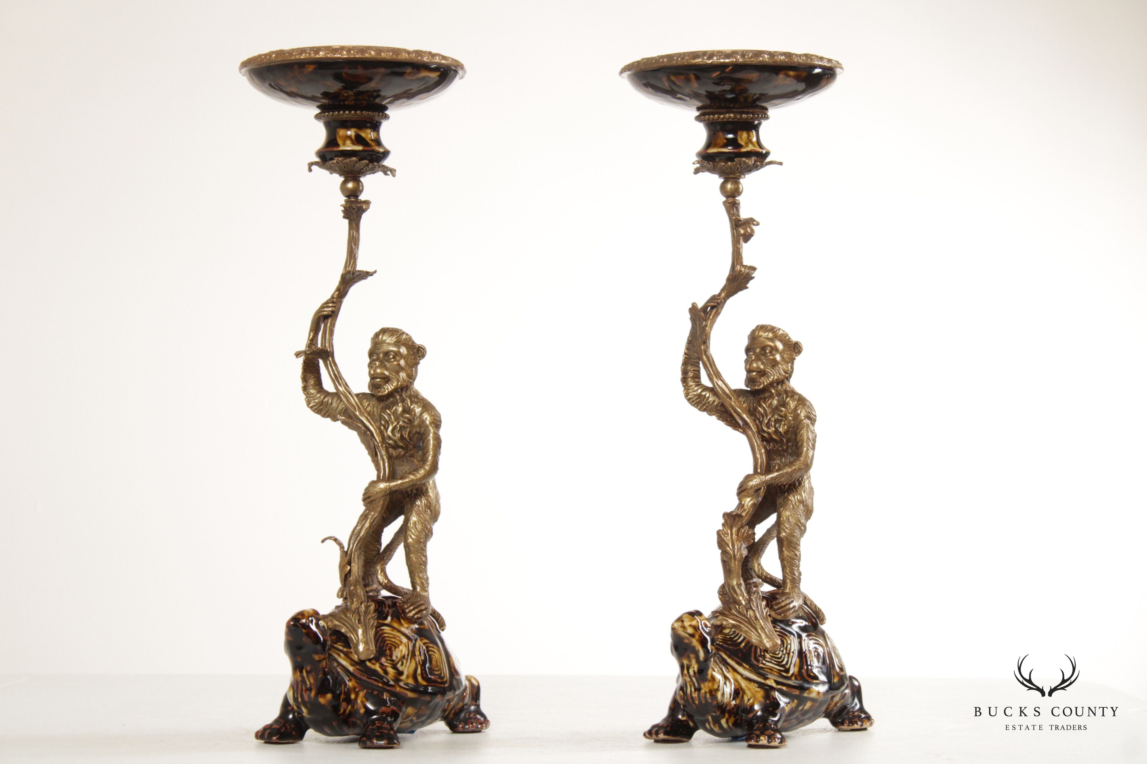 Mark Roberts Pair of Bronze Monkey Candle Holders