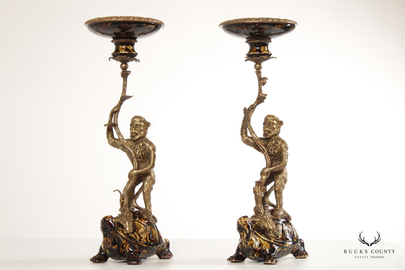 Mark Roberts Pair of Bronze Monkey Candle Holders