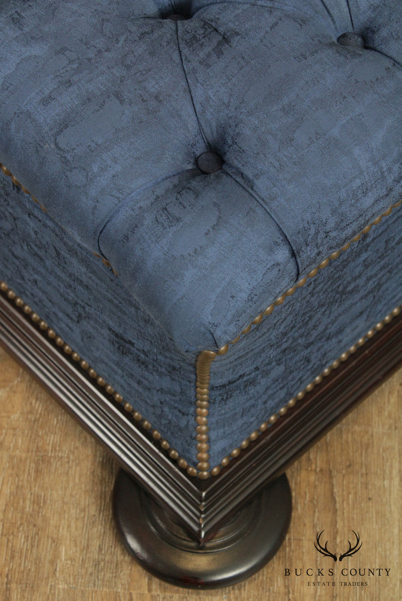 Regency Style Large Pair Custom Tufted Upholstered Storage Ottomans