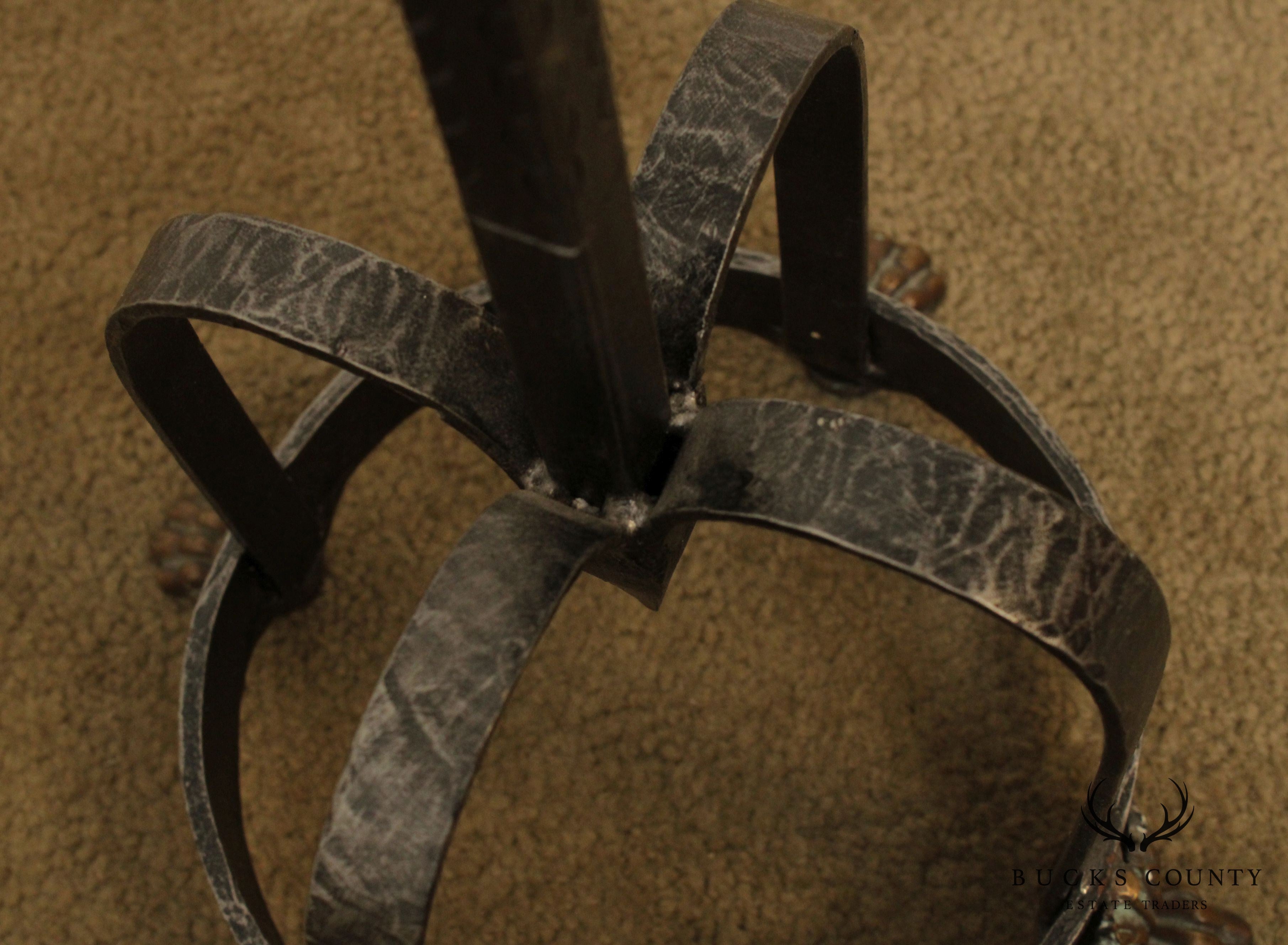 Spanish Renaissance Style Pair Forged Iron Candle Stands