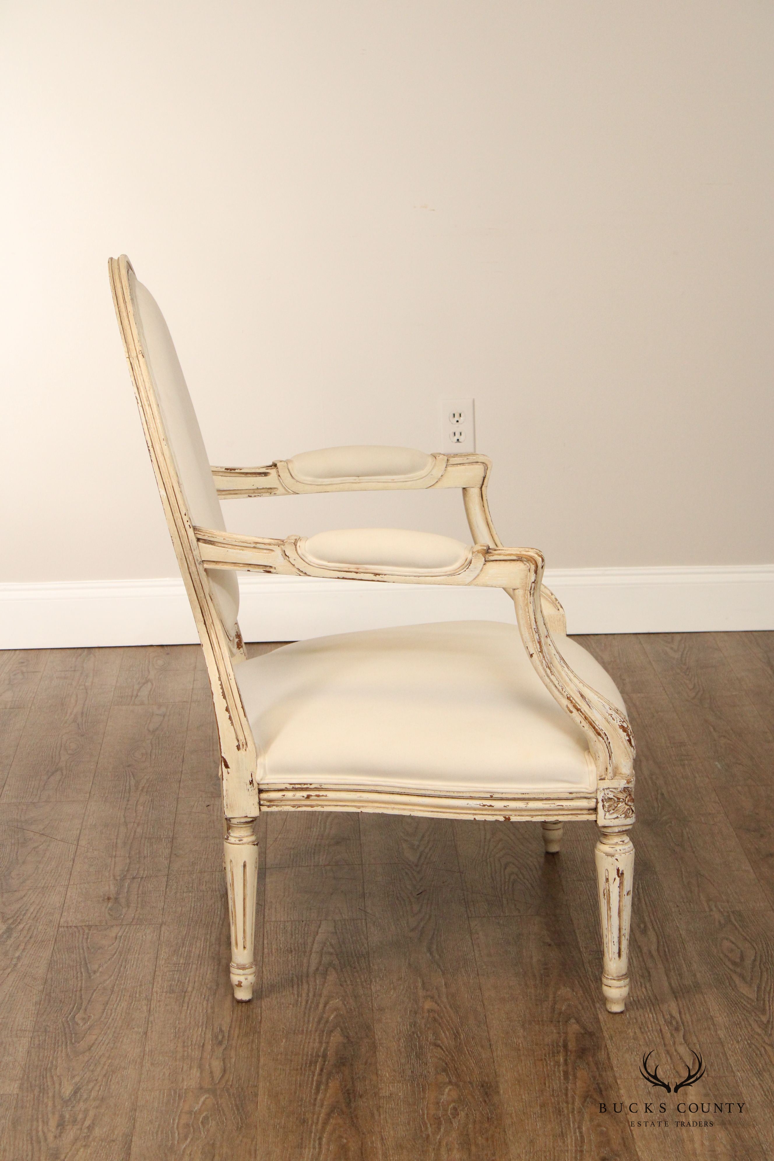 Buying & Design Italia Louis XVI Style White Oval Back Armchair